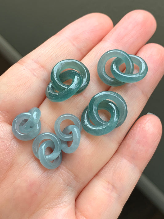 Natural Grade A Guatemalan Jadeite Carved Interlocking Rings Sets Loose Stones