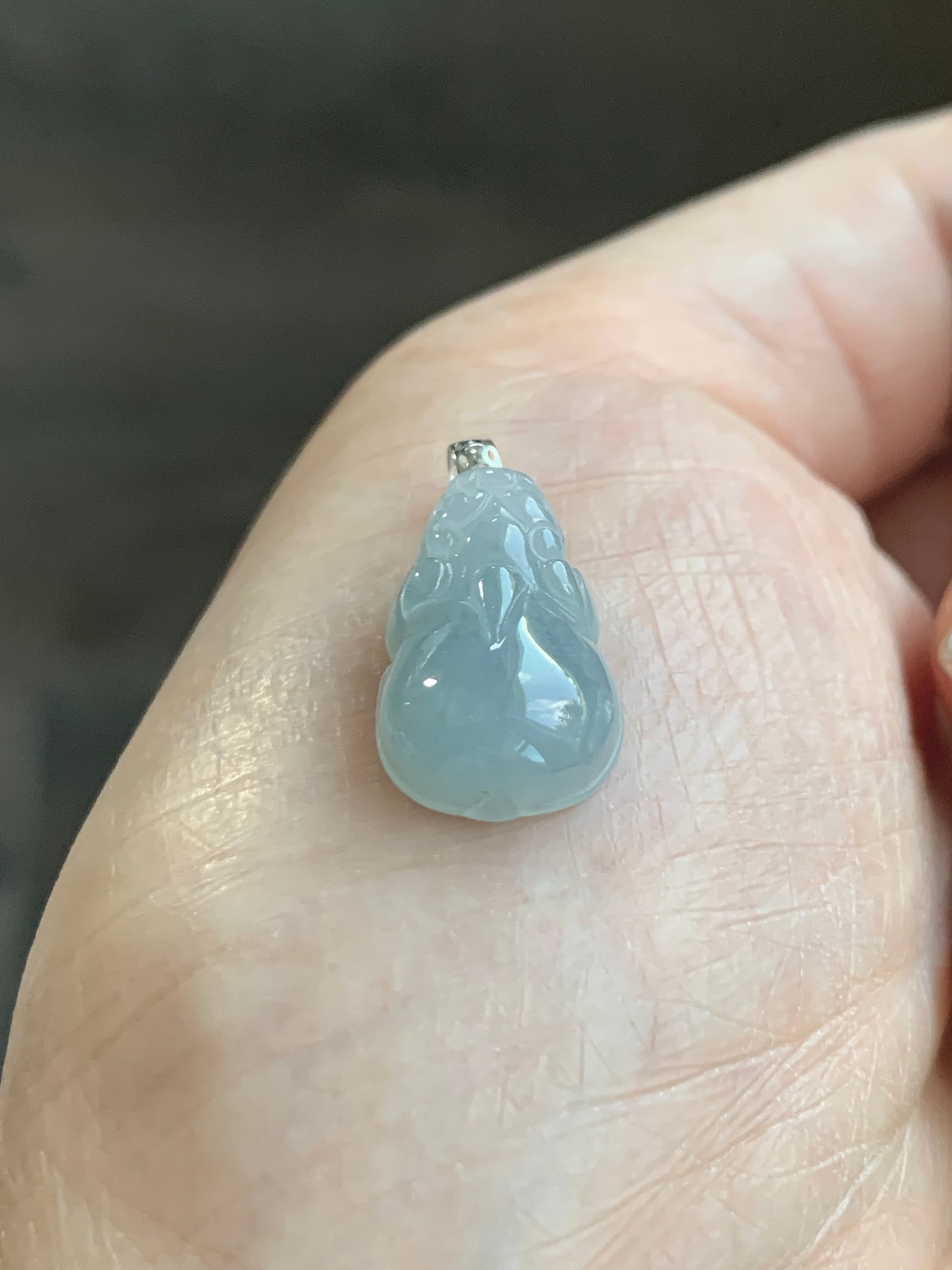 Natural Grade A Icy Translucent Gelatinous Pastel Dusty Blue Jade Jadeite Petite Pixiu Pendant 18K White Gold Bail 天然冰胶淡蓝翡翠貔貅吊坠 MTL250