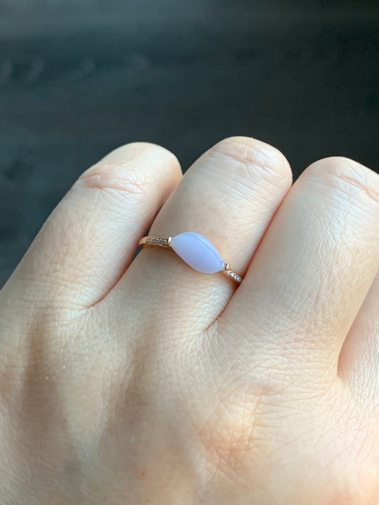 Certified  Icy Light Lavender Horse Eye Cut Jadeite Ring 18K Rose Gold with Diamonds Sz 7 US 1.54g 天然冰紫翡翠马眼钻石镶嵌戒指