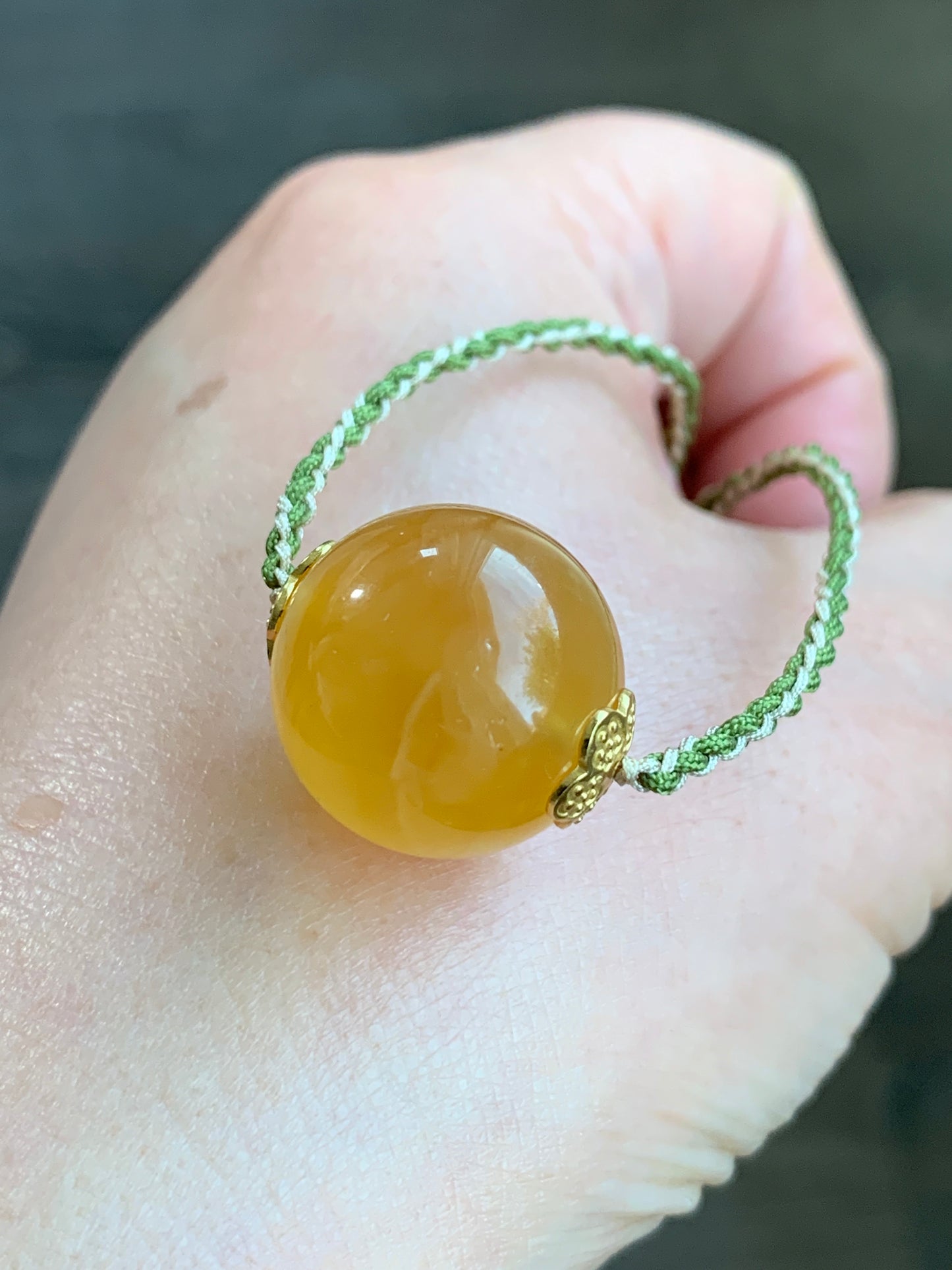 Natural Honeybee Wax Amber Large Sphere Rope Necklace w/ Amber Charms Sterling Silver 17” Adjustable