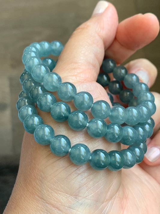 WQL420 - Natural Guatemalan Grade A Icy Blue Jadeite Beaded Bracelets A Set of 3