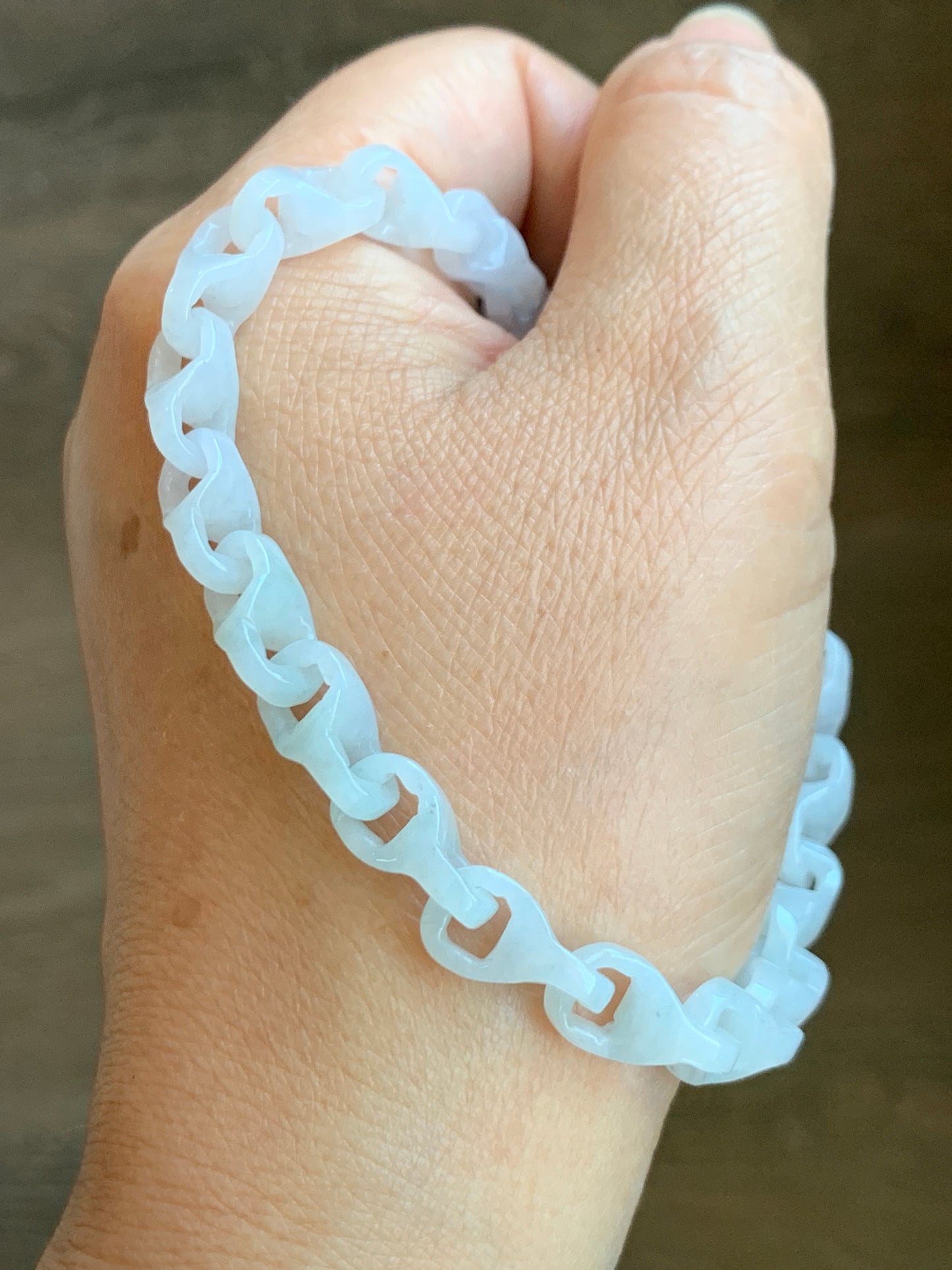 Natural Grade A Icy Translucent White Jade Jadeite Carved Interlocking Dragon Bone Chain Bracelet Sterling Silver Adjustable