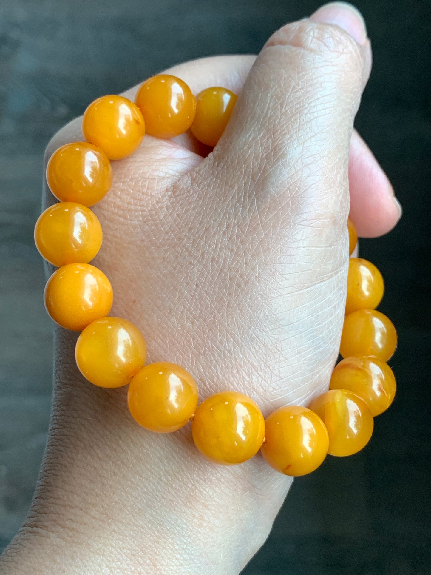 Natural Genuine Aged Beewax Golden Yellow Amber Beaded Bracelet Steetchy 11.5mm 7.25” 14.9g 天然蜜蜡满蜡琥珀手串 DMLZ440