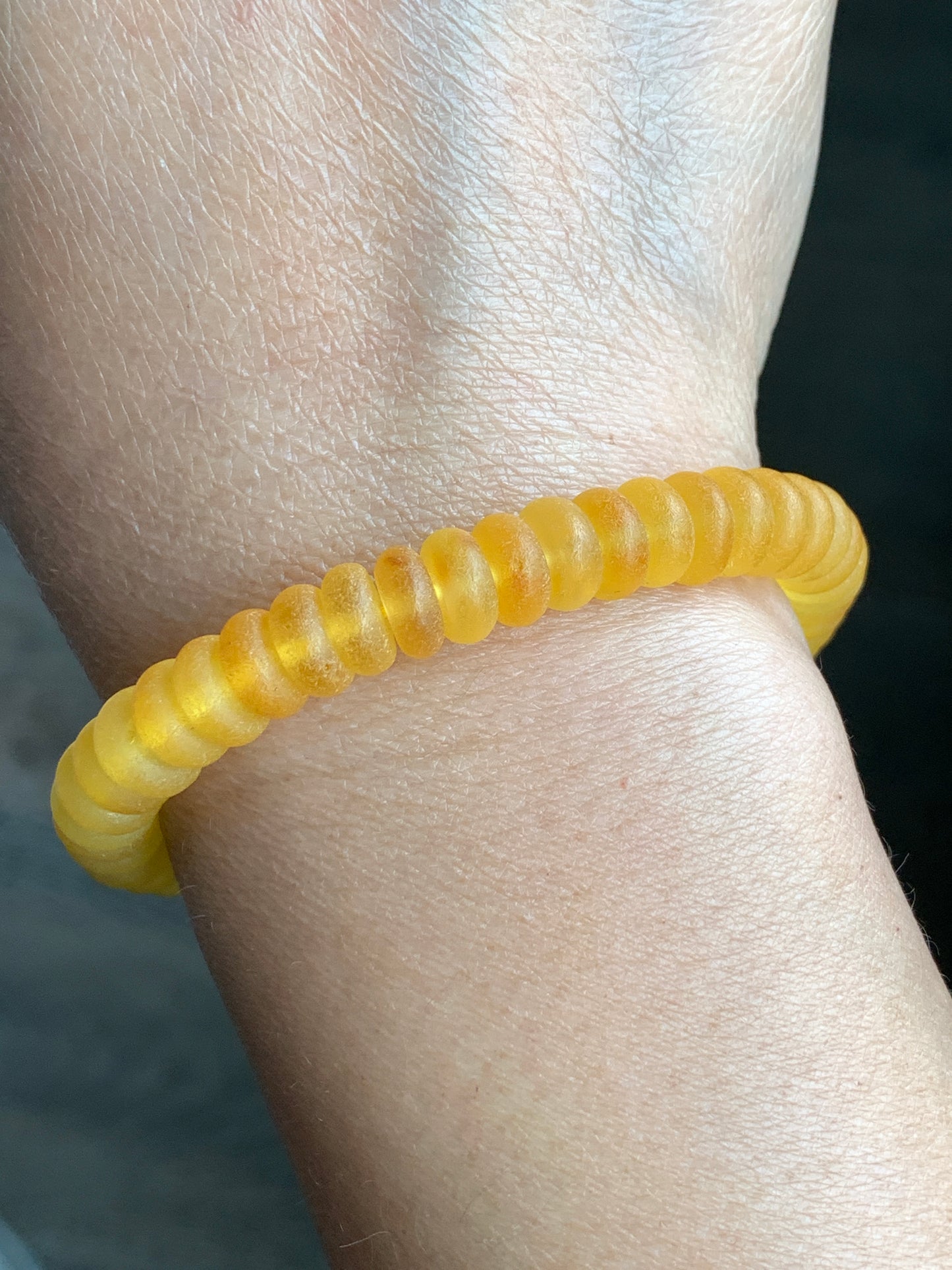 Certified Natural Genuine Beewax Amber Flat Beads Matte Finish Beaded Bracelet Stretchy 7.5” 9 grams 天然蜜蜡琥珀哑光算盘珠手串 HPSP168