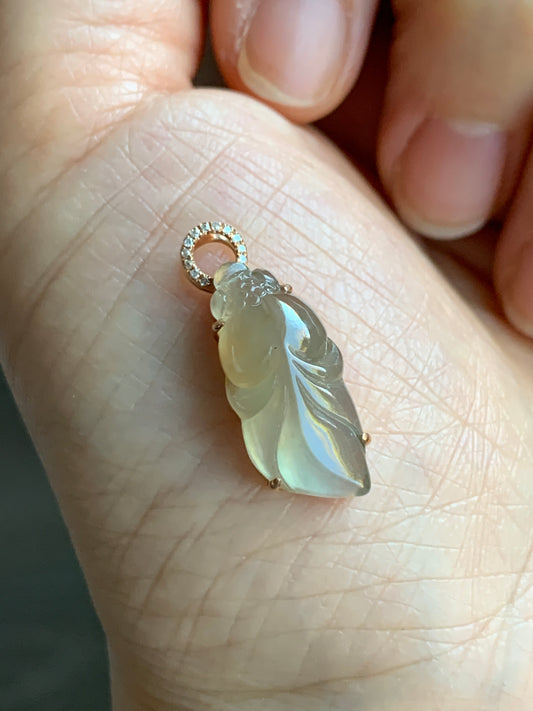 Certified Natural Icy Highly Translucent Gelatinous Red Tea Colored Jadeite Goldfish Pendant 18K Rose Gold Diamonds 天然老种冰红茶翡翠金鱼钻石镶嵌吊坠 7338