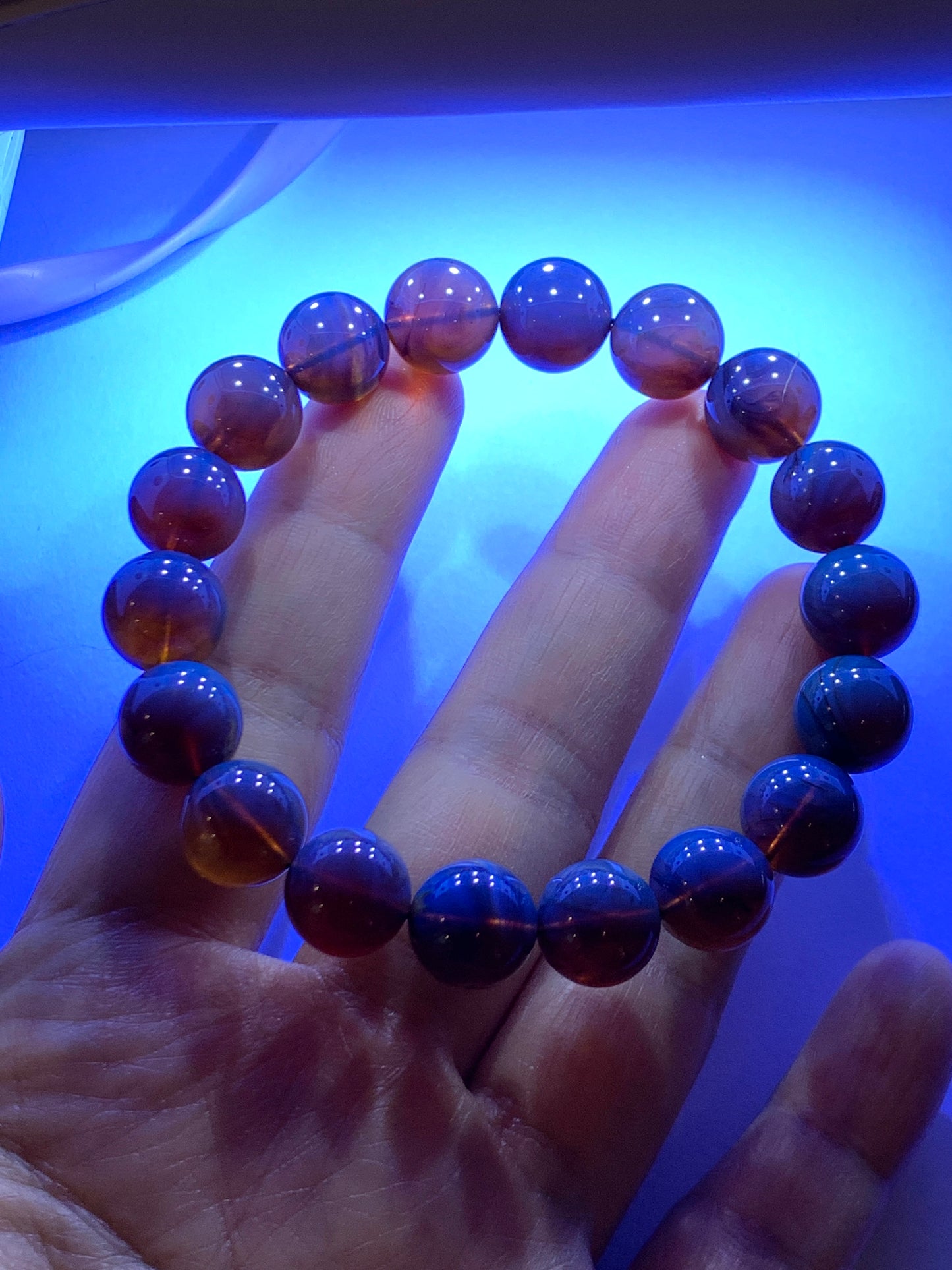 Natural Rare Blue Amber Beaded Bracelet Stretchy 10.5mm 7” 12g MLP230 天然紫杉醇琥珀手串