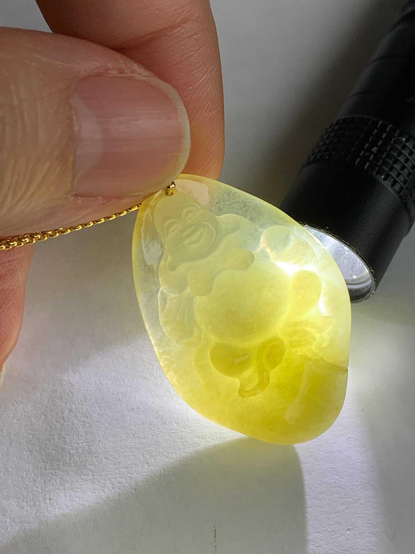 Certified  Icy Premium Natural Yellow Jadeite Buddha Pendant 18K Yellow Gold Bail w/ or w/o Chain 正冰起胶天然黄翡精工佛公吊坠18K