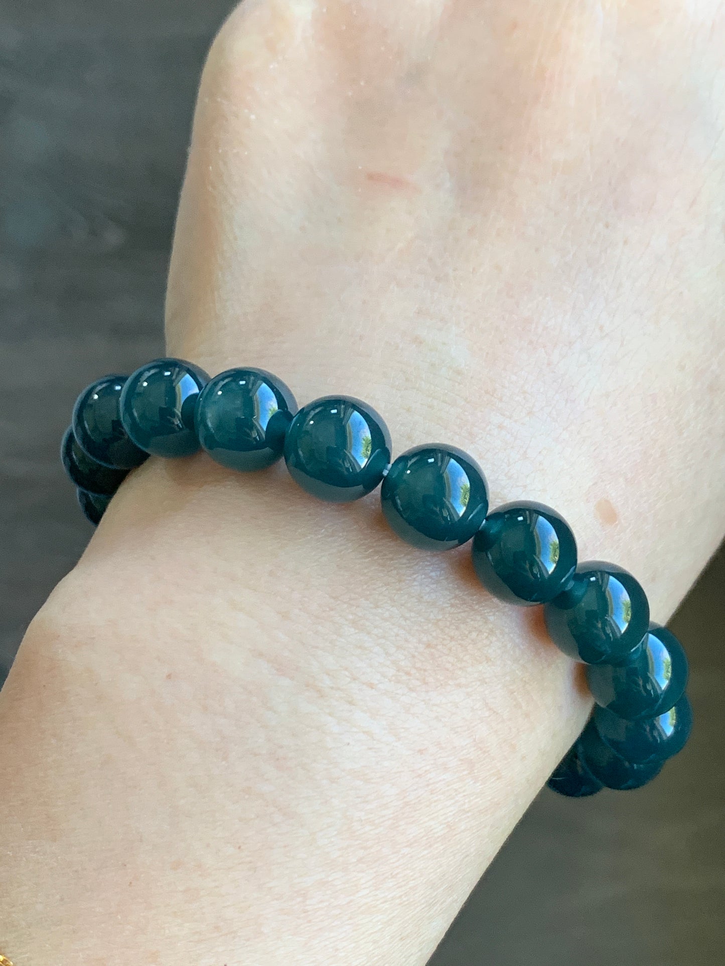 Certified Natural Grade A Icy Highly Translucent Gelatinous Dark Teal Blue Jadeite Beaded Bracelet 9.9mm 7.25” 33g 7817