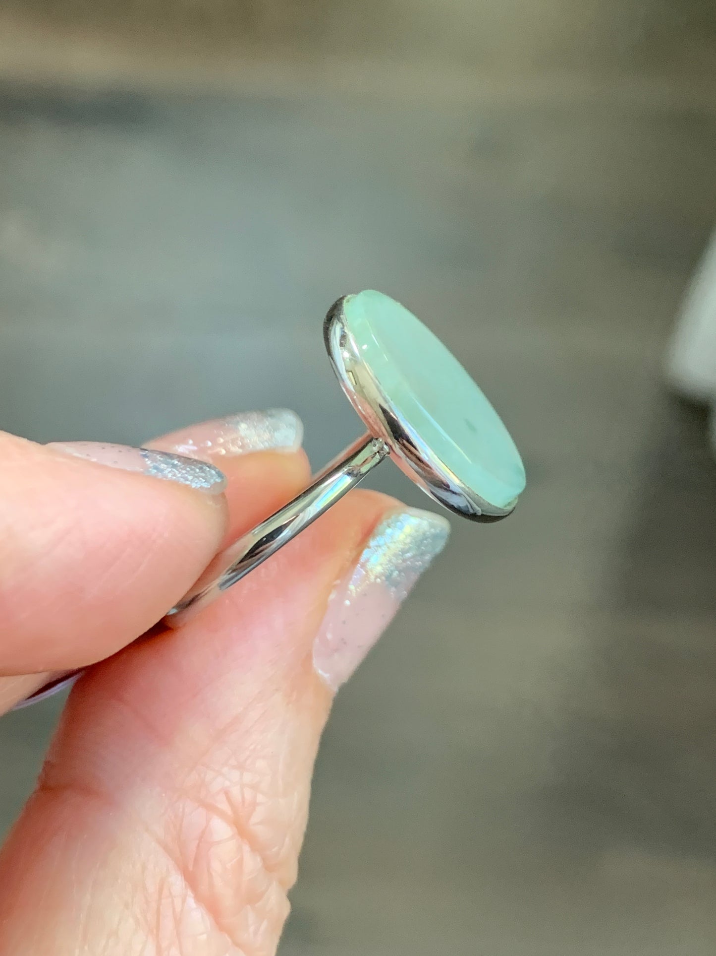 Natural Grade A Icy Translucent Gelatinous Dusty Green w/ Green Marbling Jade Jadeite Disc Ring S925 Silver Size Adjustable 天然晴绿飘花翡翠无事牌银镶戒指 WSP
