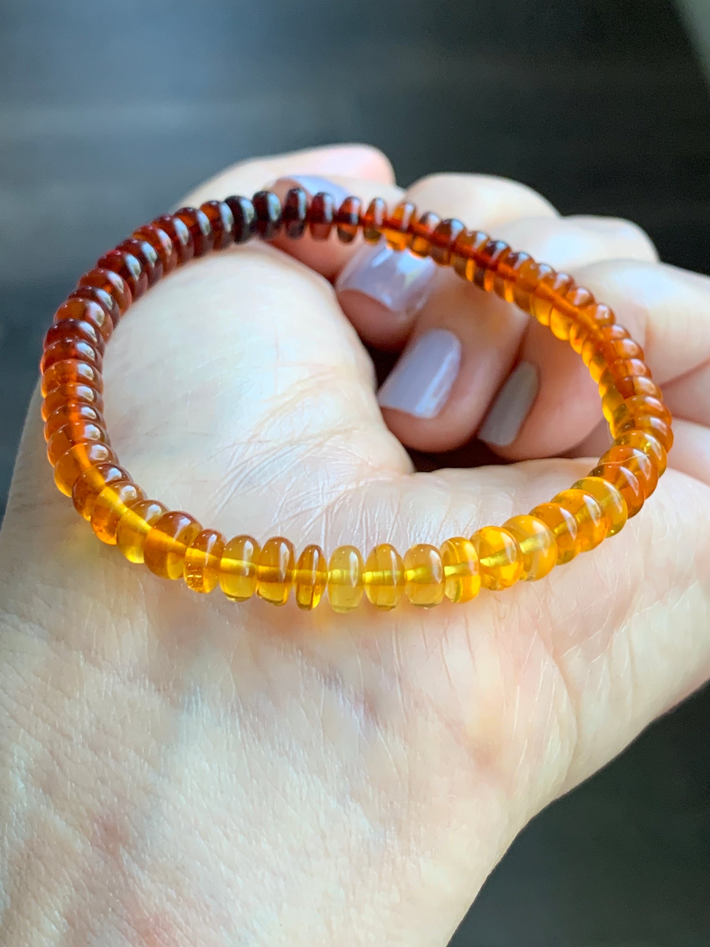 Natural Genuine Multicolored Amber Drum Beads Beaded Bracelet Stretchy 7” 4g AMB1114