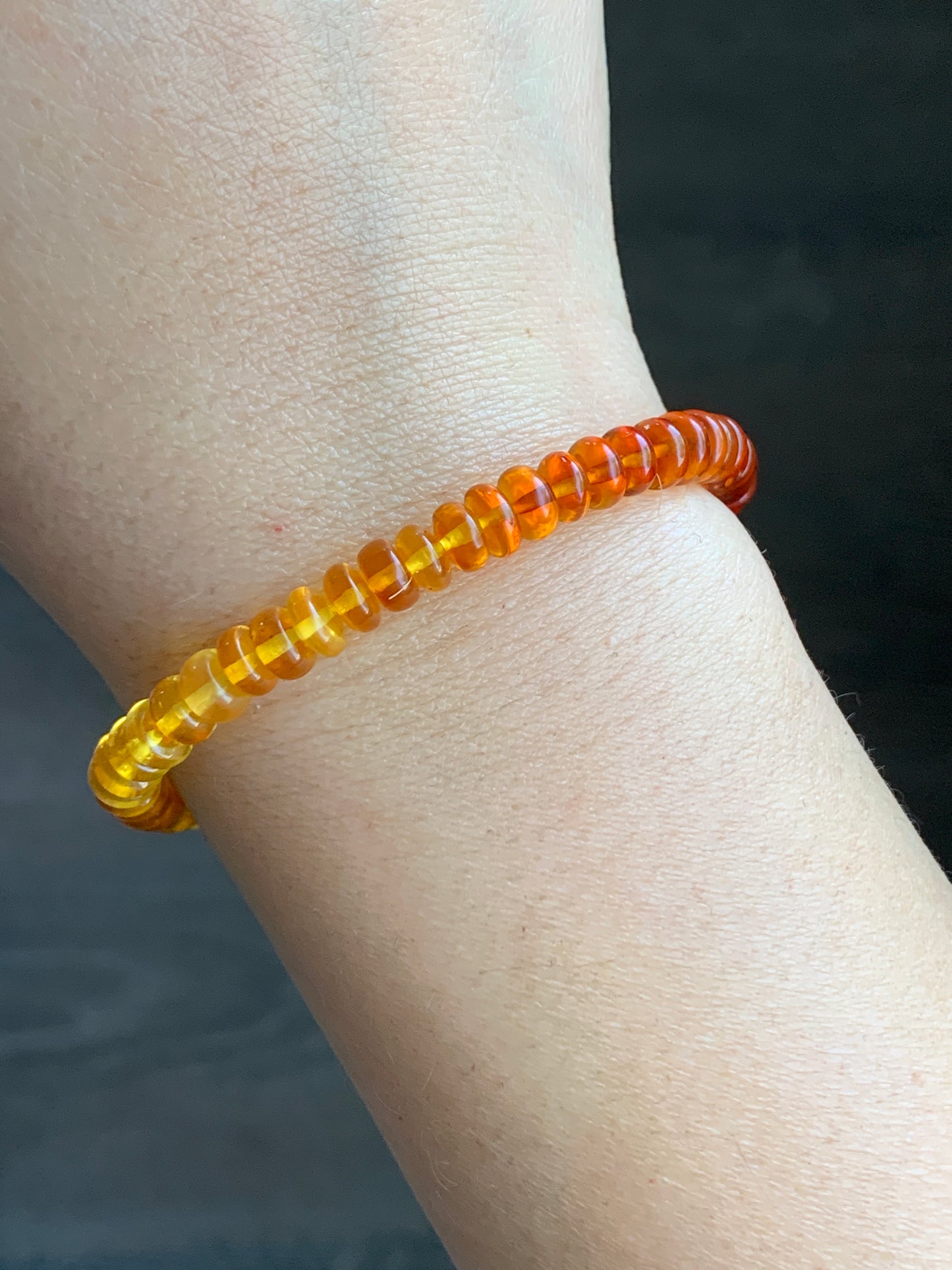 Natural Genuine Multicolored Amber Drum Beads Beaded Bracelet Stretchy 7” 4g AMB1114