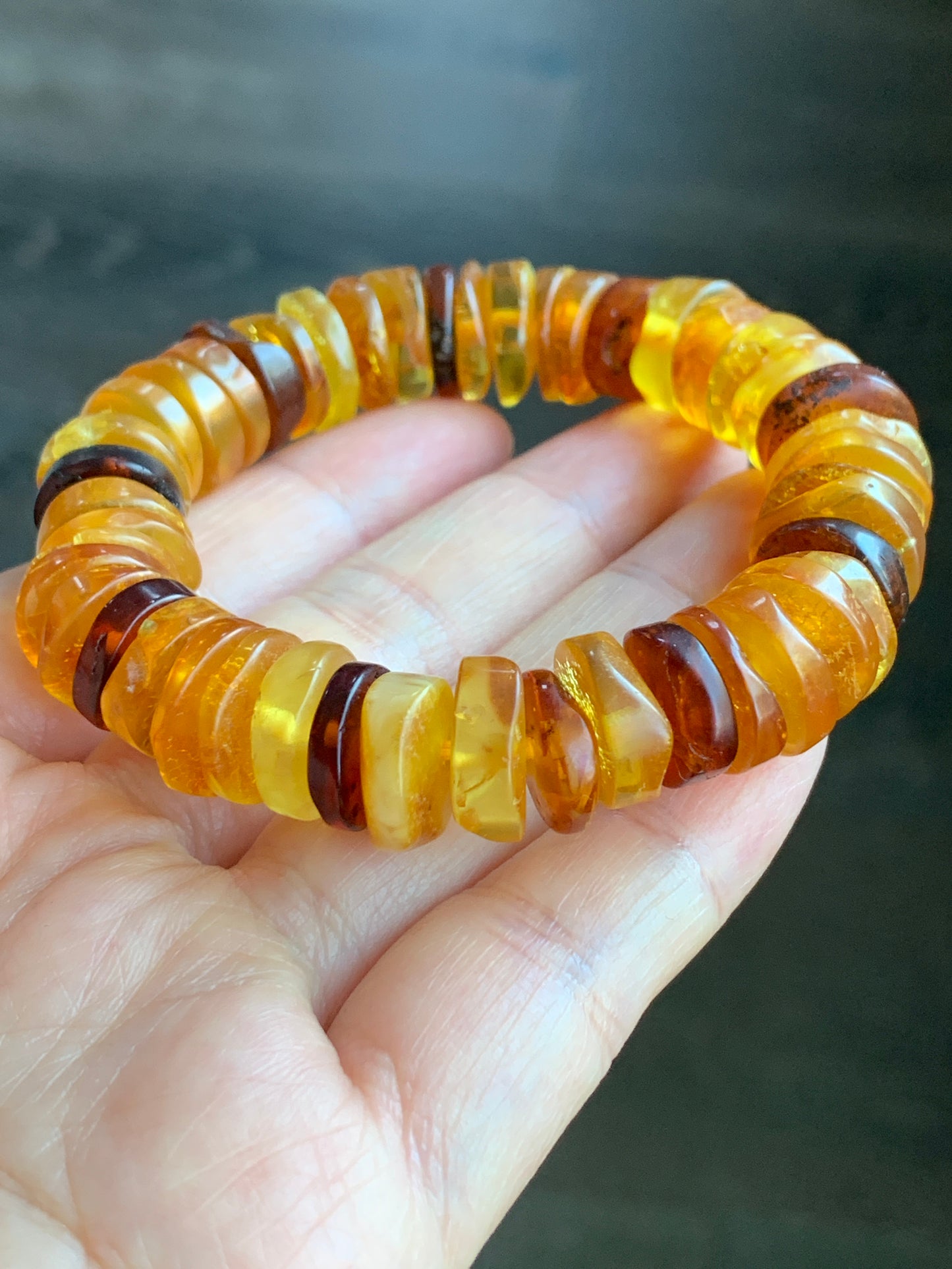 Natural Amber Flat Beads Beaded Bracelet Stretchy AMB1113