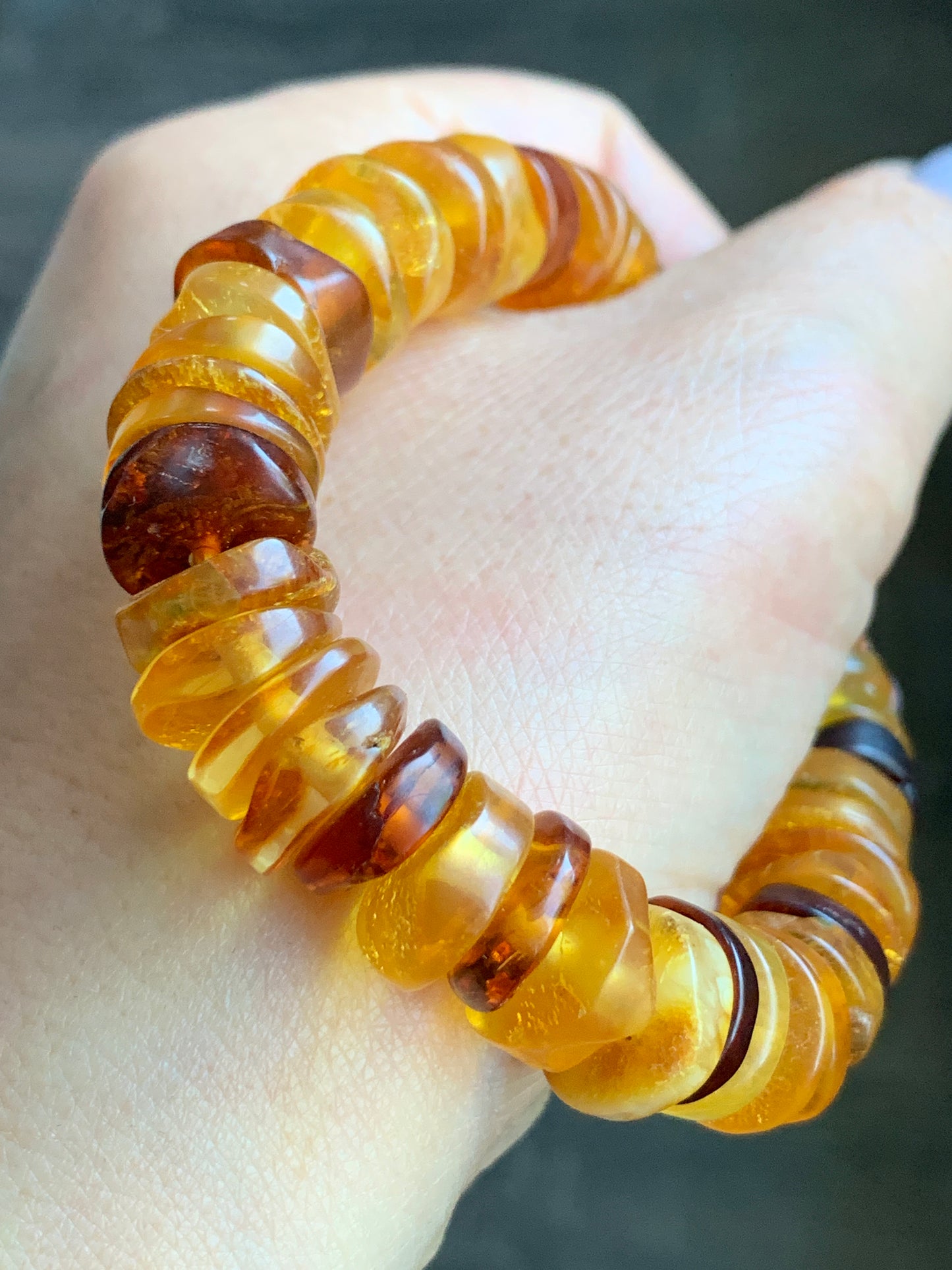 Natural Amber Flat Beads Beaded Bracelet Stretchy AMB1113