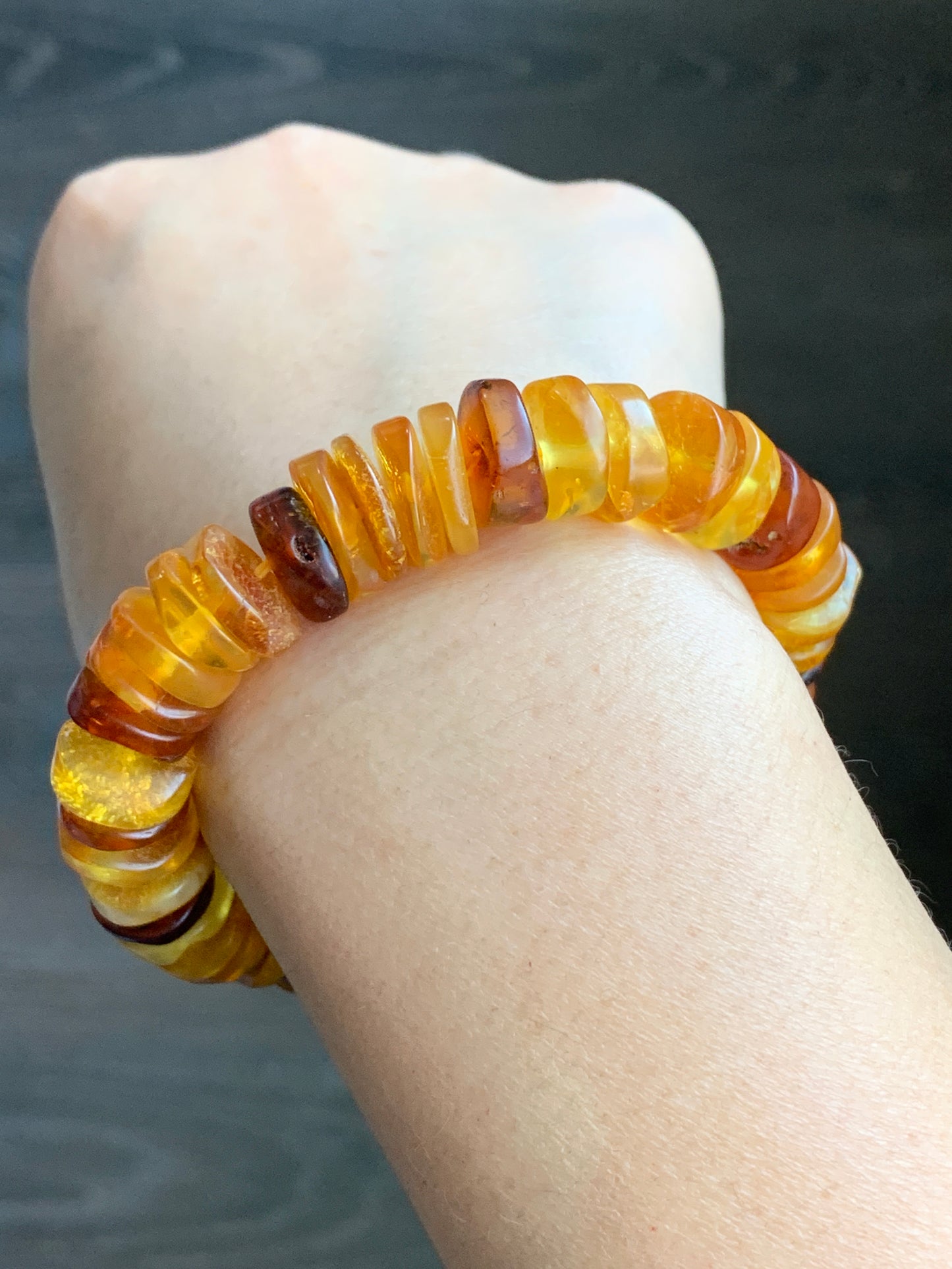 Natural Amber Flat Beads Beaded Bracelet Stretchy AMB1113