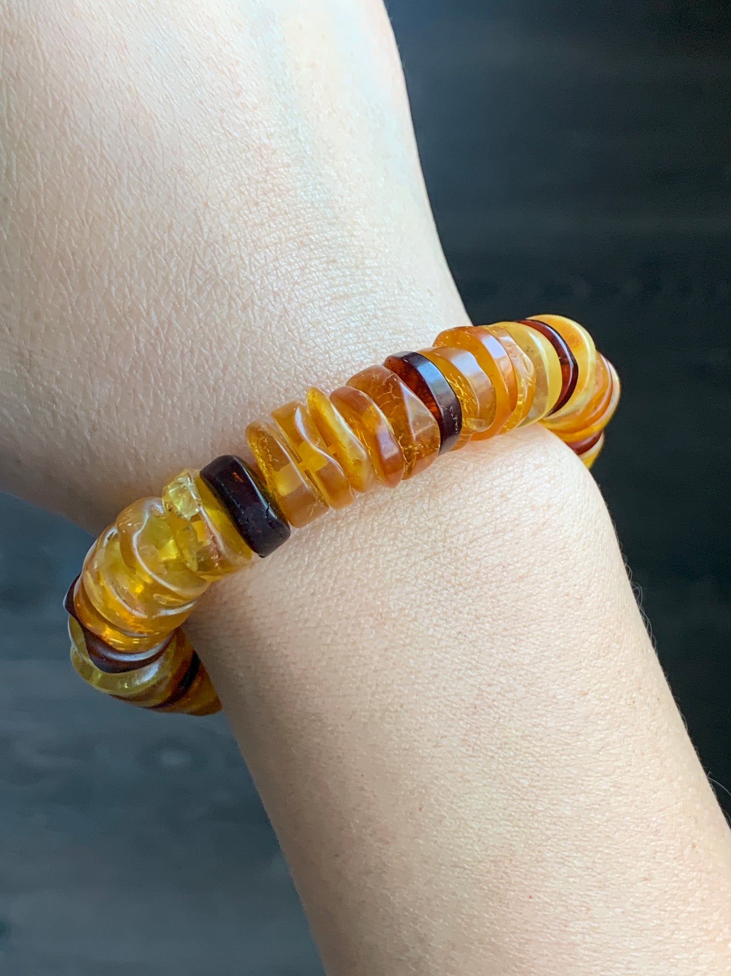 Natural Amber Flat Beads Beaded Bracelet Stretchy AMB1113
