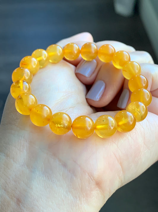 Natural Genuine Beewax Amber Large Beads Beaded Bracelet Stretchy 9mm 6” 8.2 grams 天然蜜蜡琥珀大卡老型珠手串 AMB925