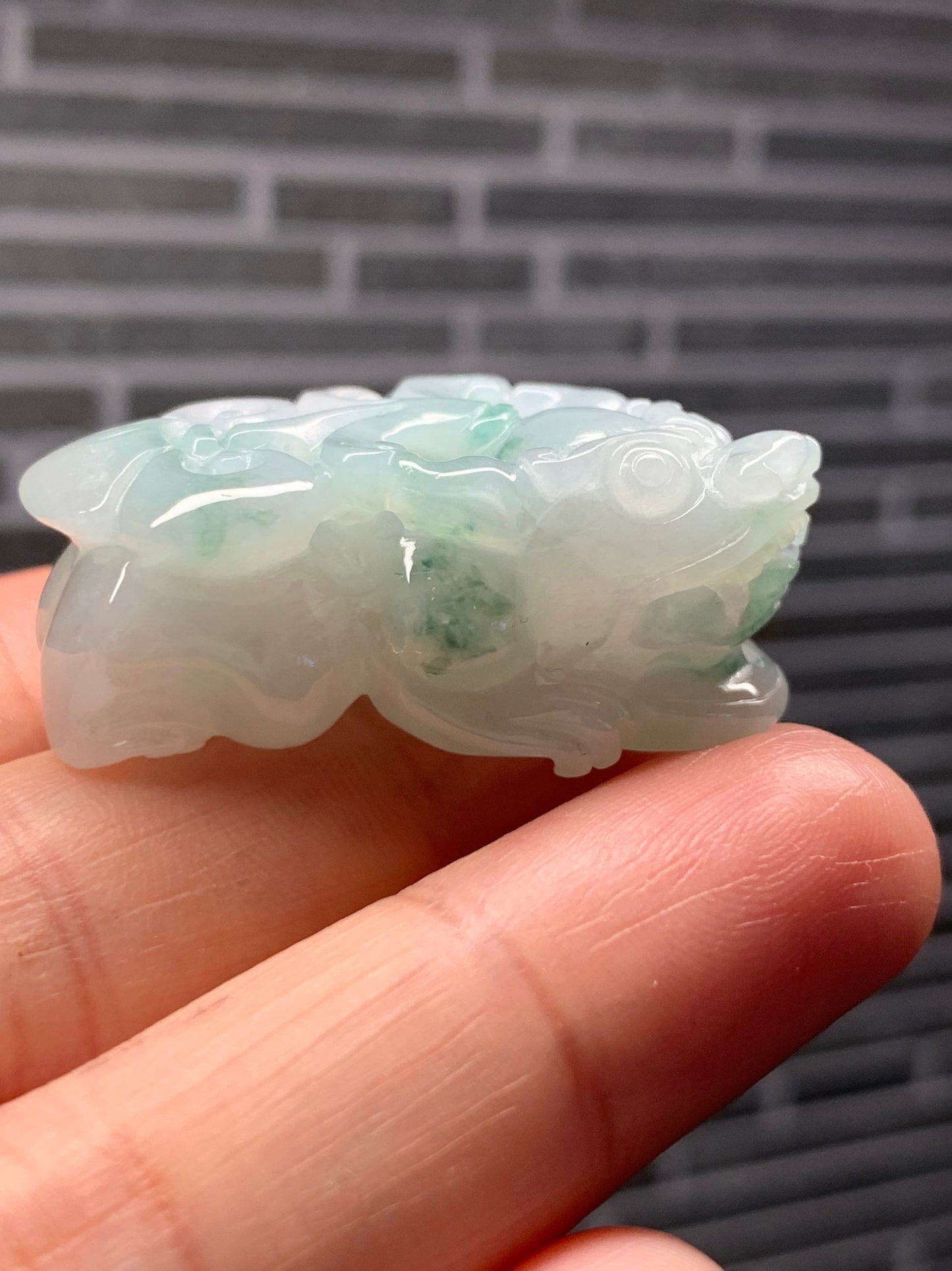 Huge Premium Burmese A Grade Jadeite Green Marbling Pixiu Pendant 精工玛瑙底飘绿貔貅吊坠