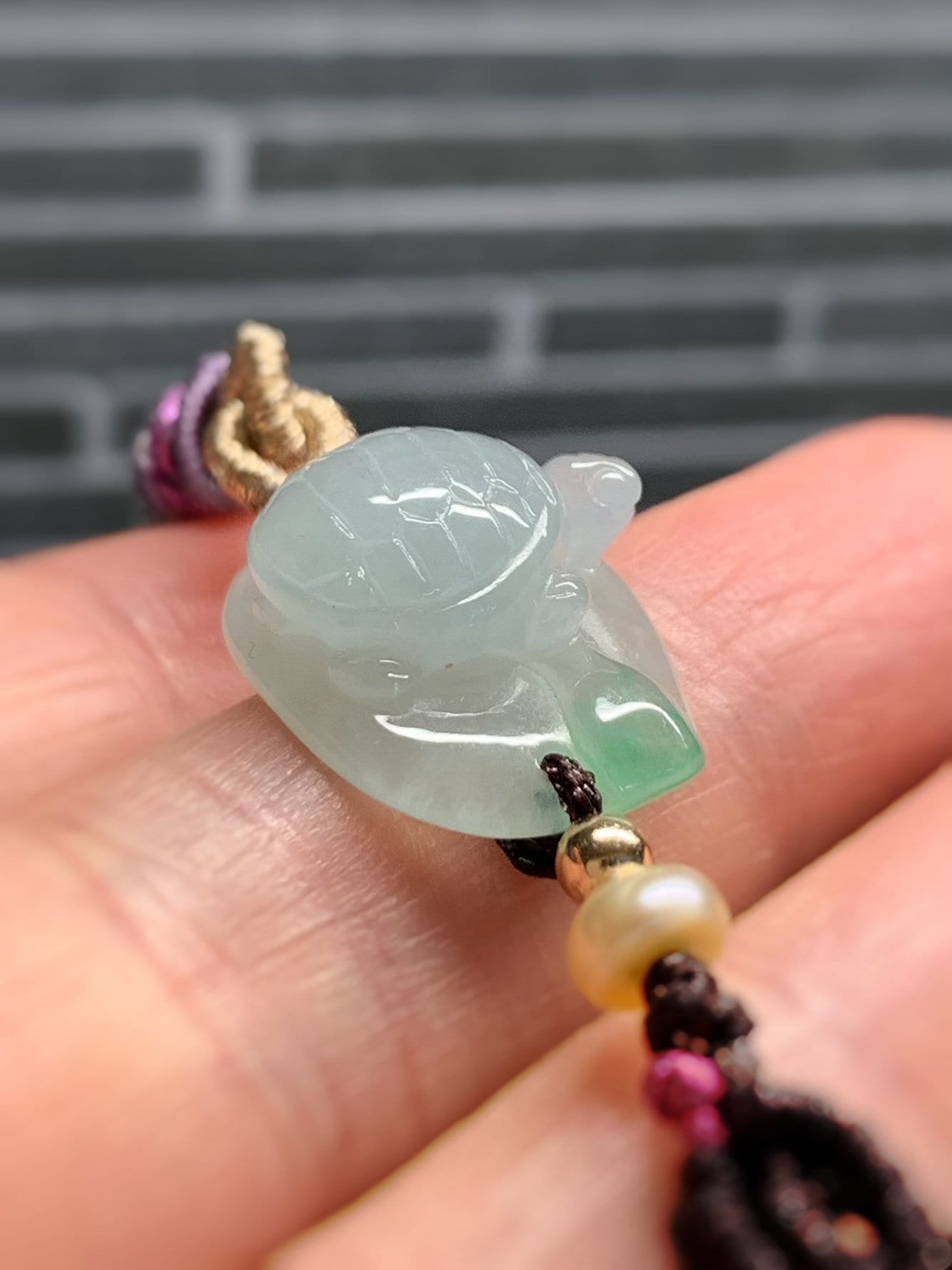 Natural grade A Burmese Icy Highly Translucent Green Jadeite Turtle Rope Braided Bracelet 正冰晴底飘阳绿乌龟手牌