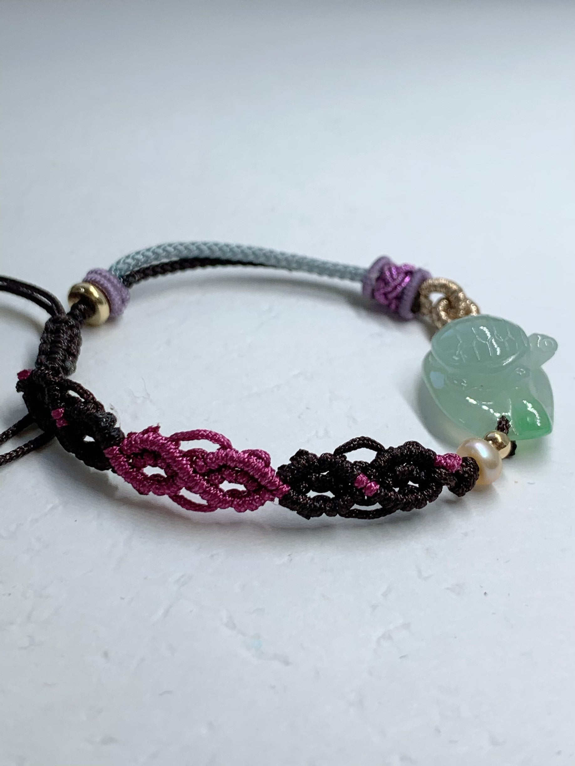 Natural grade A Burmese Icy Highly Translucent Green Jadeite Turtle Rope Braided Bracelet 正冰晴底飘阳绿乌龟手牌