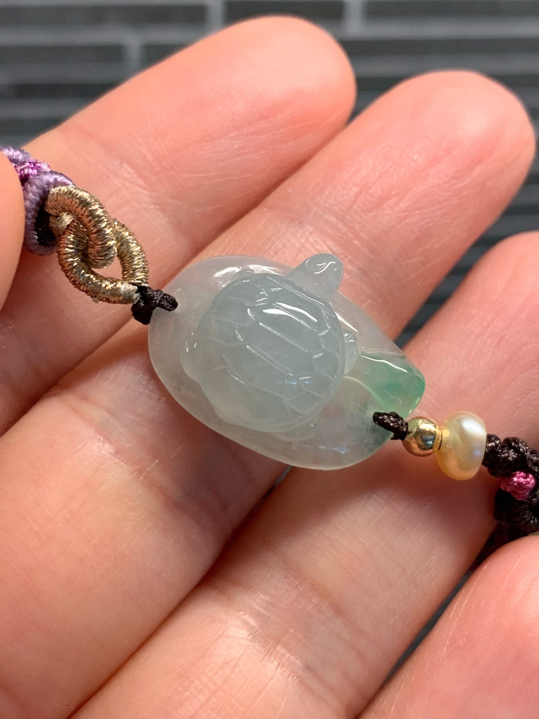 Natural grade A Burmese Icy Highly Translucent Green Jadeite Turtle Rope Braided Bracelet 正冰晴底飘阳绿乌龟手牌