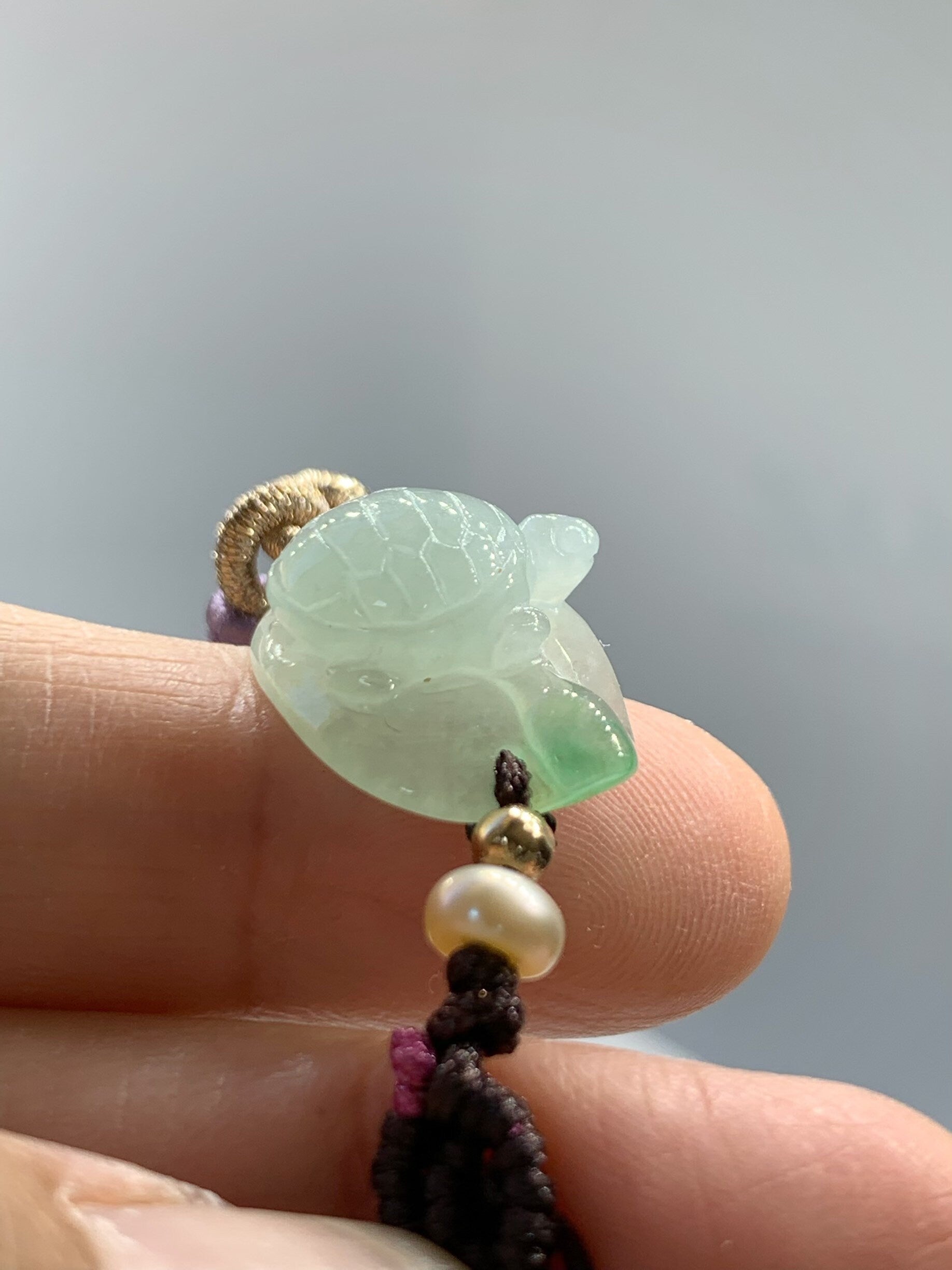 Natural grade A Burmese Icy Highly Translucent Green Jadeite Turtle Rope Braided Bracelet 正冰晴底飘阳绿乌龟手牌