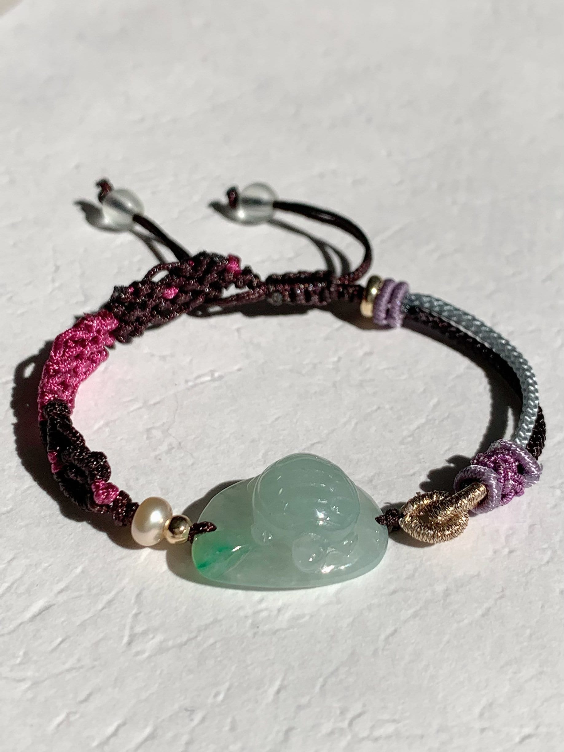 Natural grade A Burmese Icy Highly Translucent Green Jadeite Turtle Rope Braided Bracelet 正冰晴底飘阳绿乌龟手牌