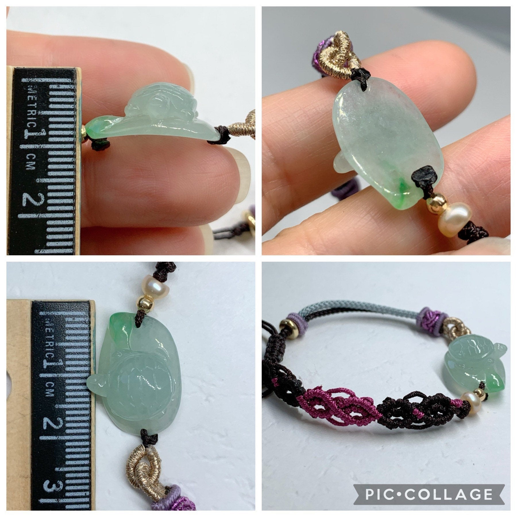 Natural grade A Burmese Icy Highly Translucent Green Jadeite Turtle Rope Braided Bracelet 正冰晴底飘阳绿乌龟手牌
