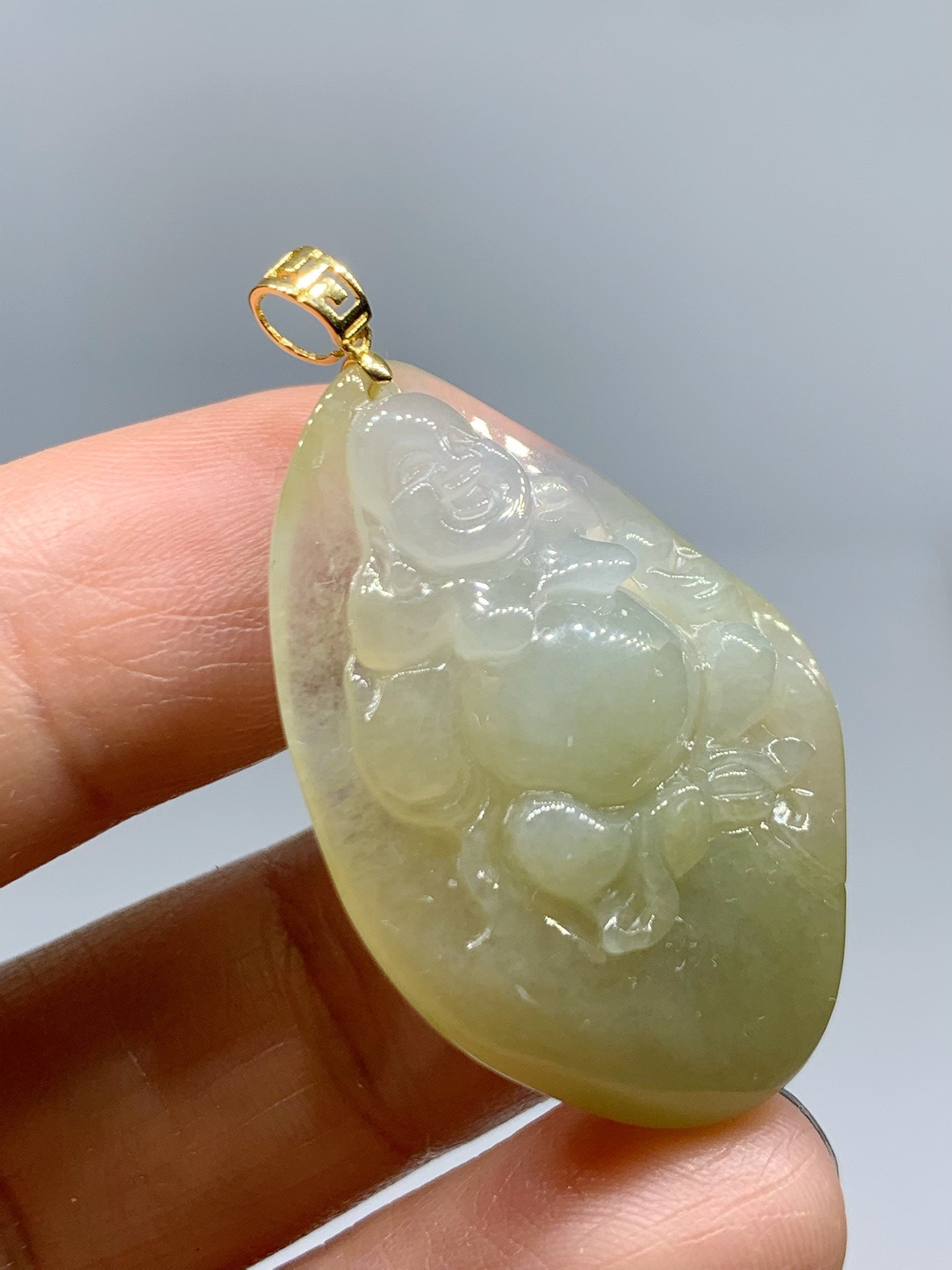 Certified Burmese Icy Premium Natural Yellow Jadeite Buddha Pendant 18K Yellow Gold Bail w/ or w/o Chain 正冰起胶天然黄翡精工佛公吊坠18K
