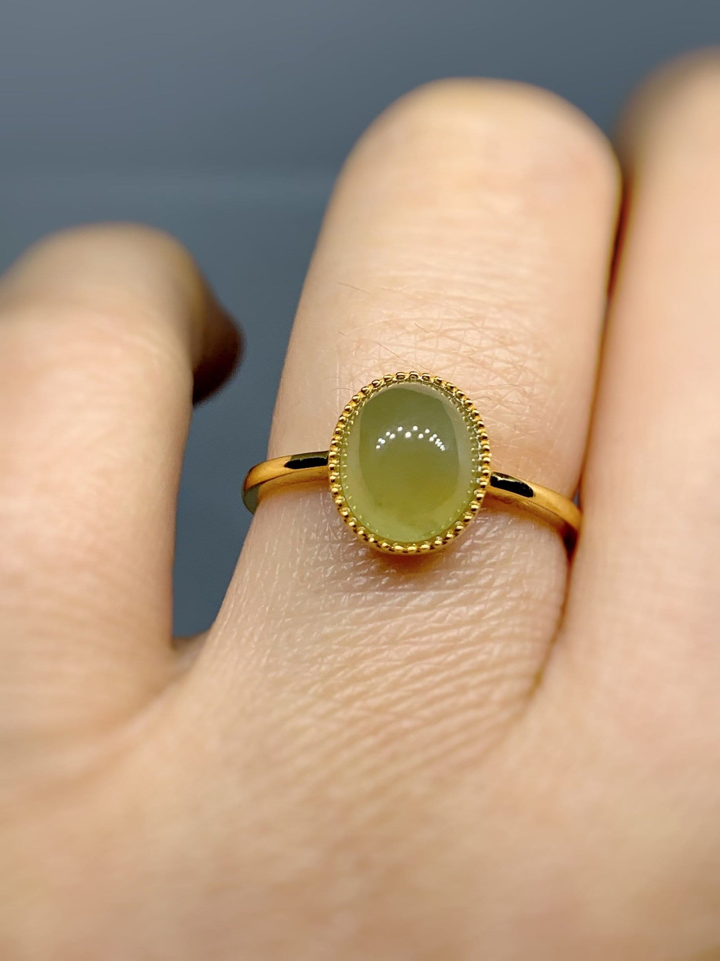 Certified Natural Burmese Grade A Icy Translucent Yellow Jadeite Oval Solitaire Ring 18K Yellow Gold Sz 7 天然缅甸冰黄翡翠镶嵌戒指