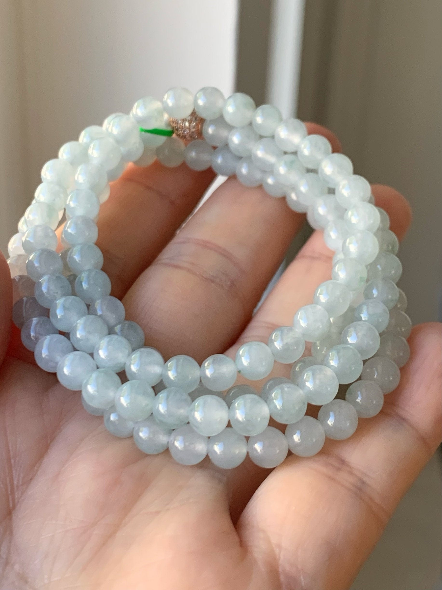 Jadeite Beaded Necklace Natural Burmese Premium Moxisha Icy Highly Translucent Light Blue Jadeite Beads 5mm 25.5” 缅甸莫西沙正冰淡蓝底长串