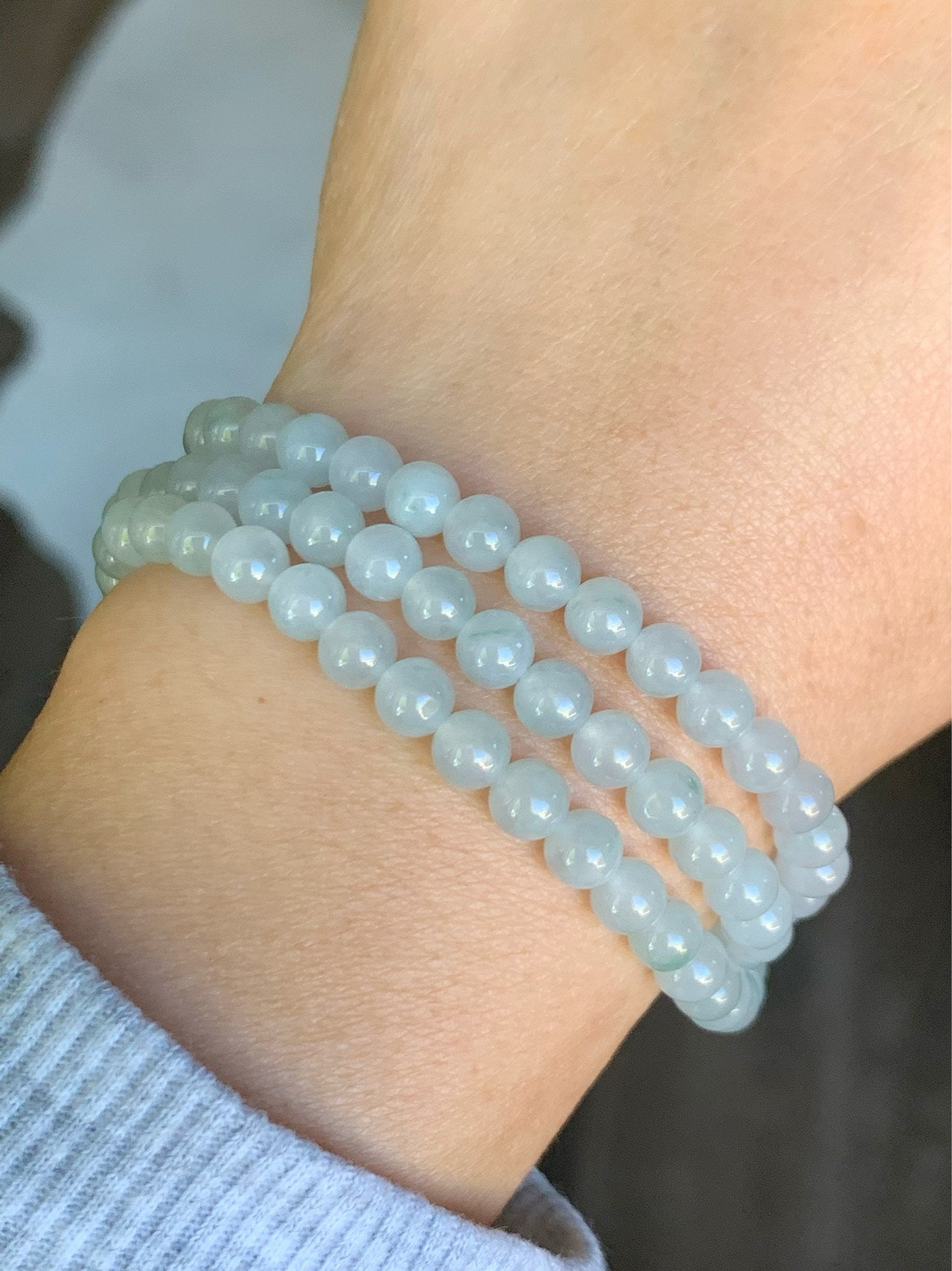 Jadeite Beaded Necklace Natural Burmese Premium Moxisha Icy Highly Translucent Light Blue Jadeite Beads 5mm 25.5” 缅甸莫西沙正冰淡蓝底长串