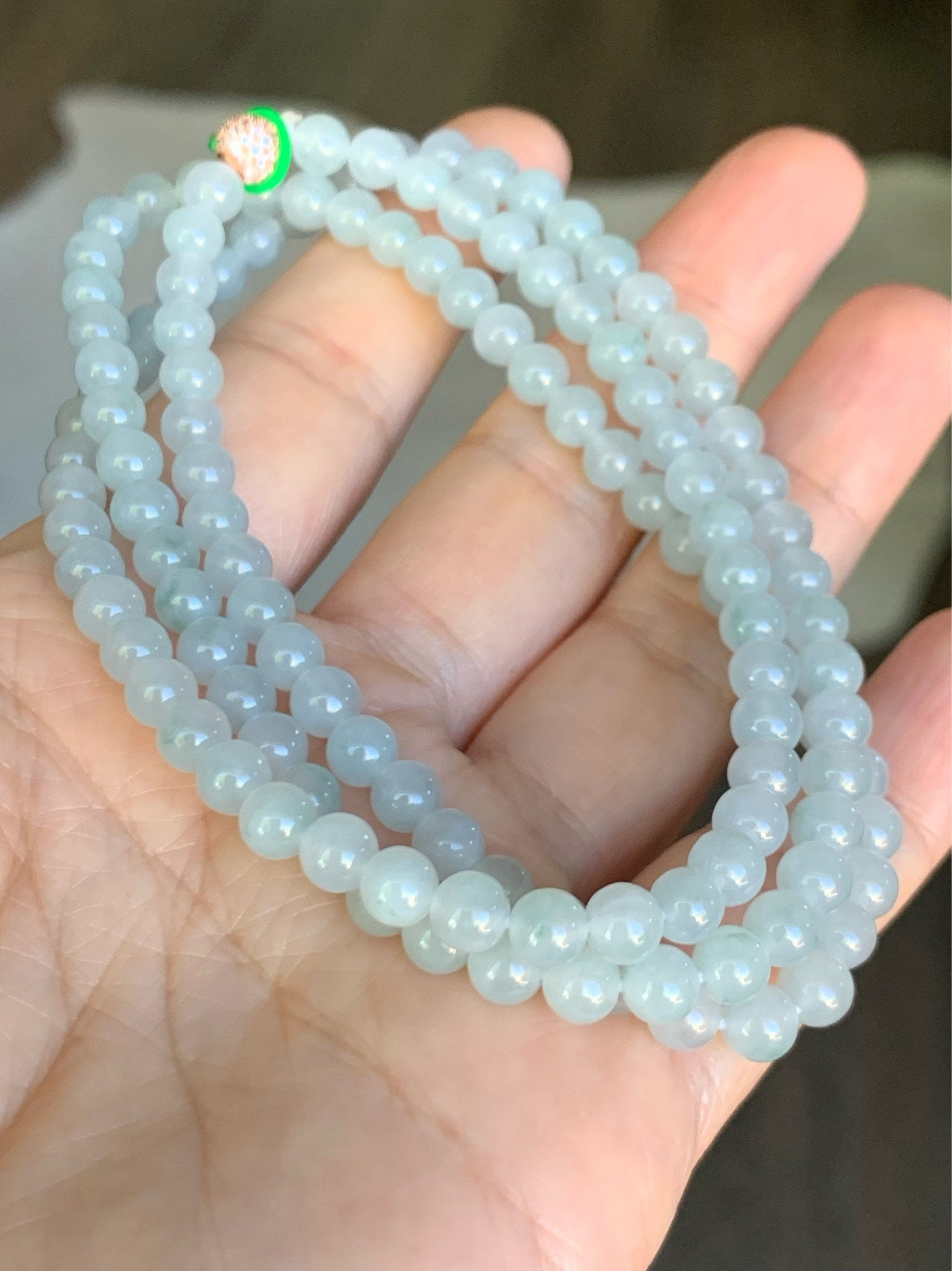 Jadeite Beaded Necklace Natural Burmese Premium Moxisha Icy Highly Translucent Light Blue Jadeite Beads 5mm 25.5” 缅甸莫西沙正冰淡蓝底长串