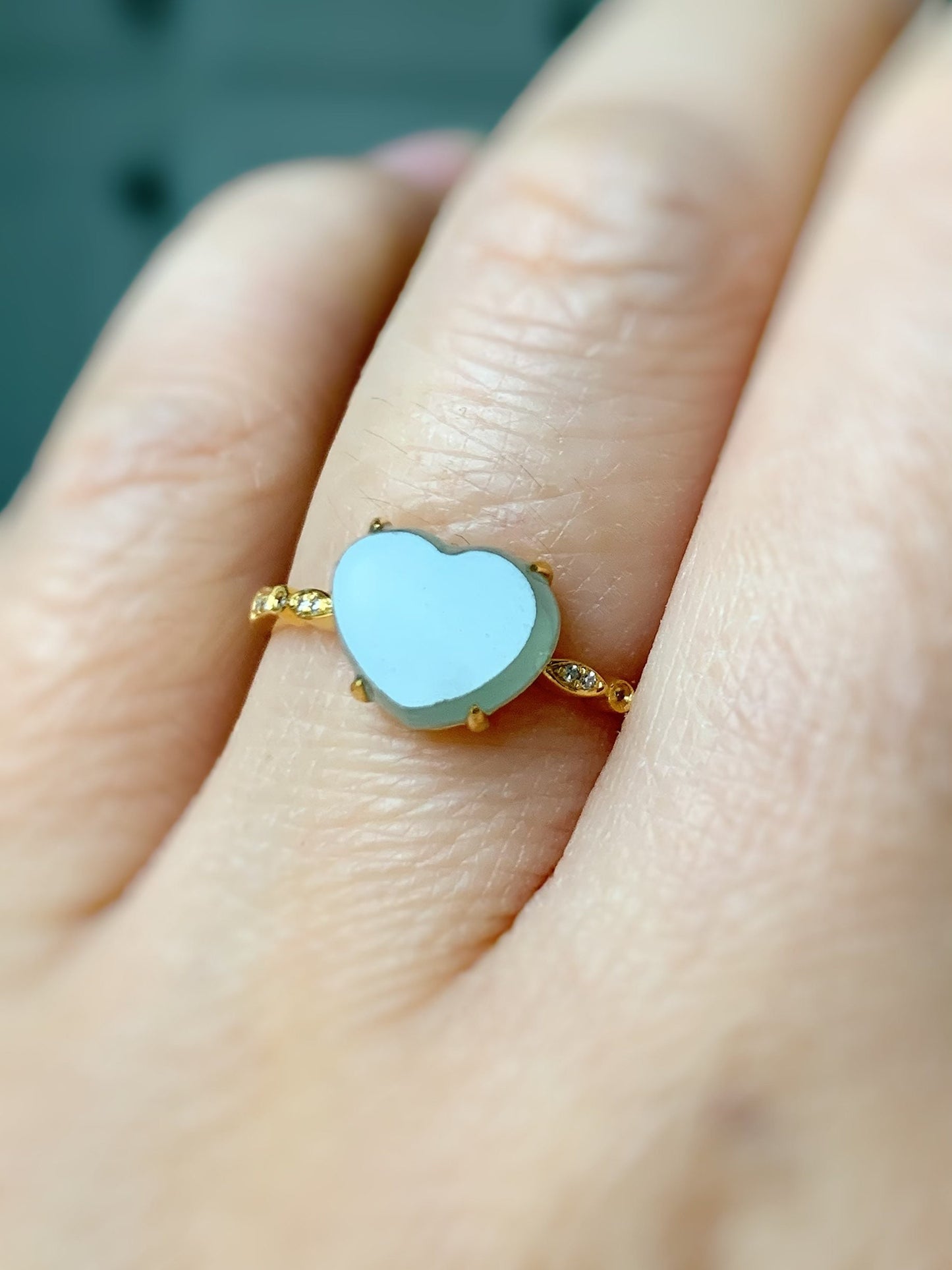 Certified 18K YG Burmese Premium Icy Green Faceted Jadeite Heart Diamond Ring Sz 7 正冰晴底切割面爱心钻石戒指
