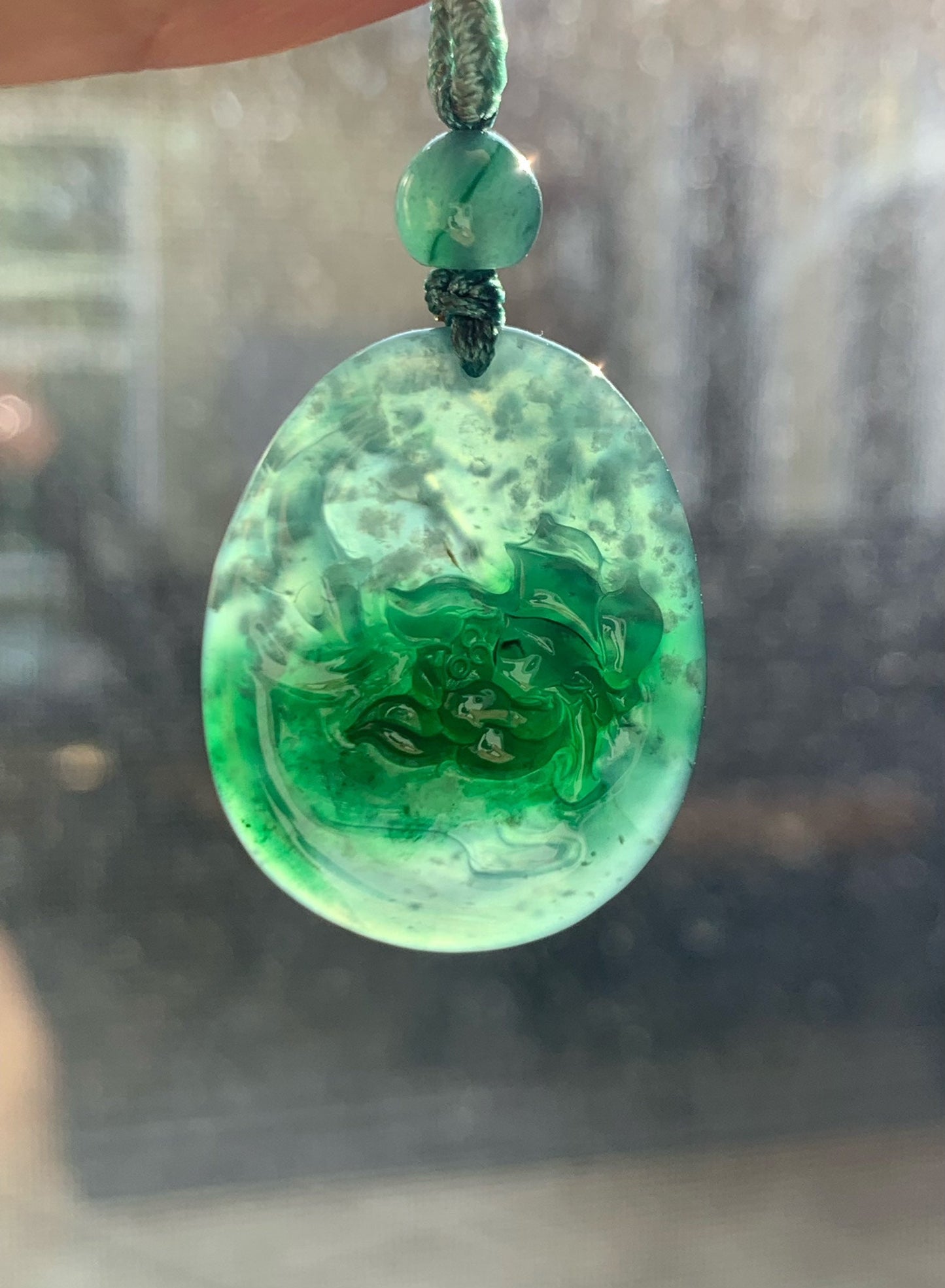 Fish and Lotus Flower Jadeite Pendant Guatemalan Natural Premium Highly Translucent Blue and Green Jadeite Necklace 高冰危蓝翡翠荷花鱼吊坠