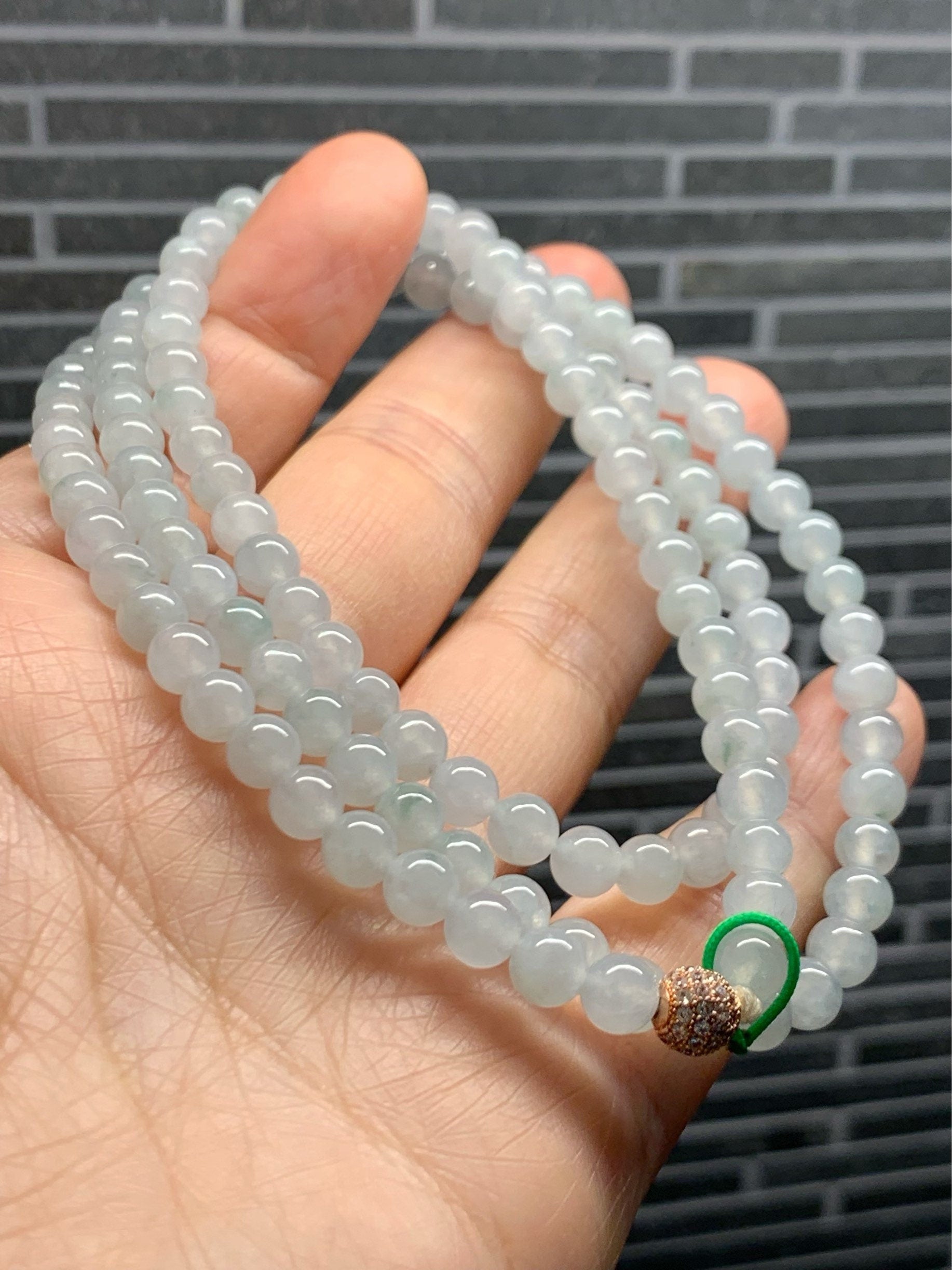 Jadeite Beaded Necklace Natural Burmese Premium Moxisha Icy Highly Translucent Light Blue Jadeite Beads 5mm 25.5” 缅甸莫西沙正冰淡蓝底长串