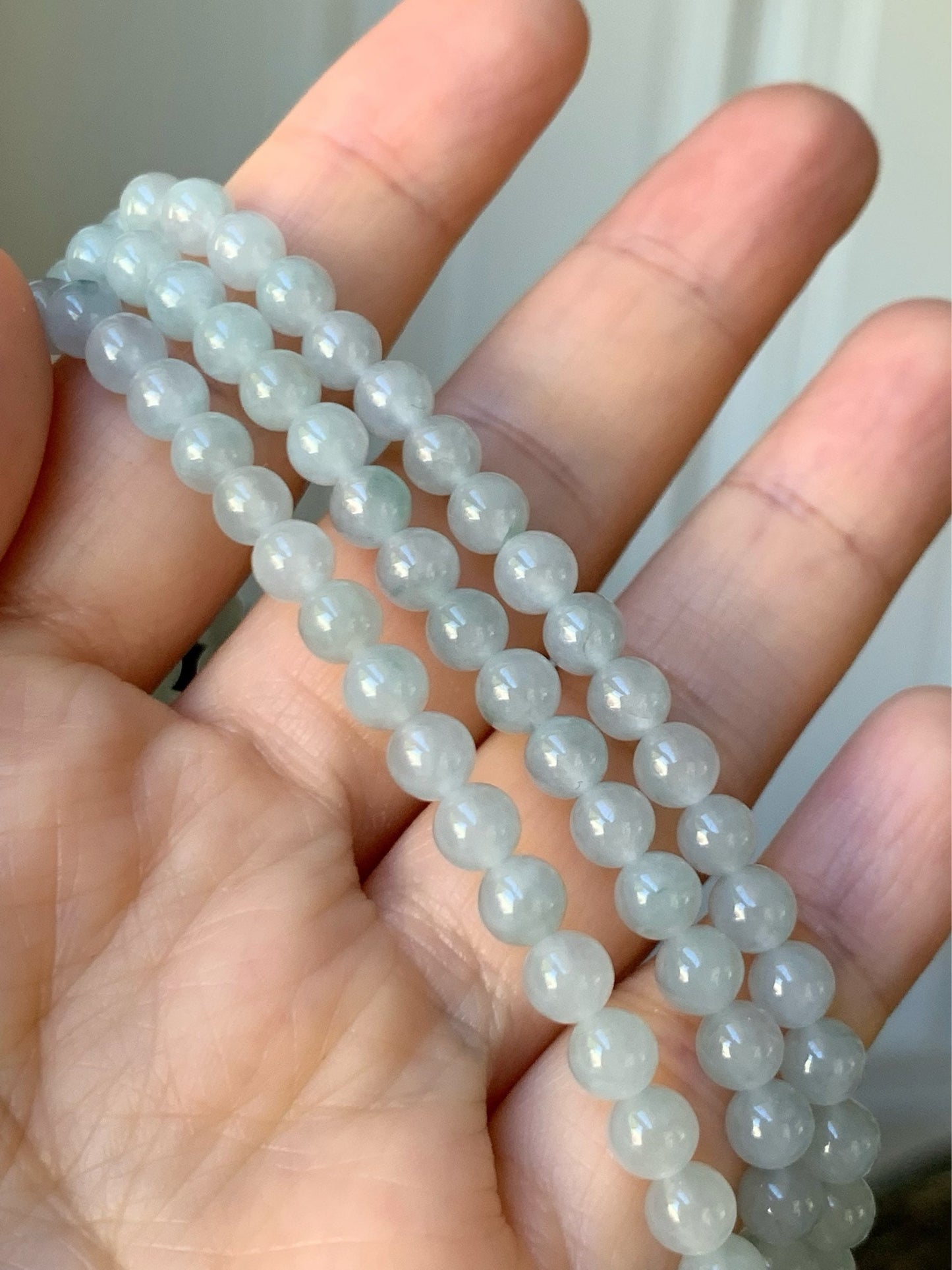 Jadeite Beaded Necklace Natural Burmese Premium Moxisha Icy Highly Translucent Light Blue Jadeite Beads 5mm 25.5” 缅甸莫西沙正冰淡蓝底长串