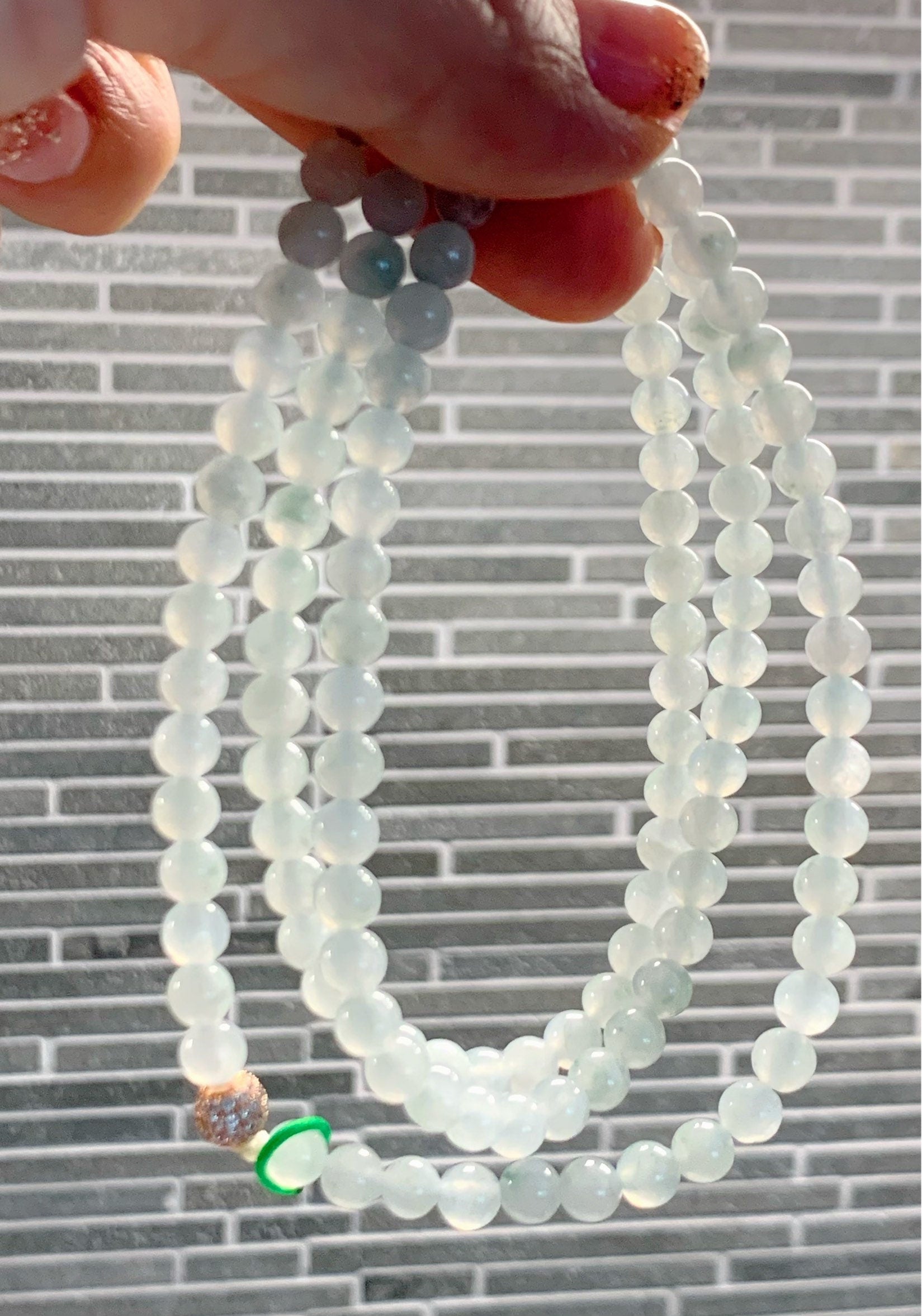 Jadeite Beaded Necklace Natural Burmese Premium Moxisha Icy Highly Translucent Light Blue Jadeite Beads 5mm 25.5” 缅甸莫西沙正冰淡蓝底长串