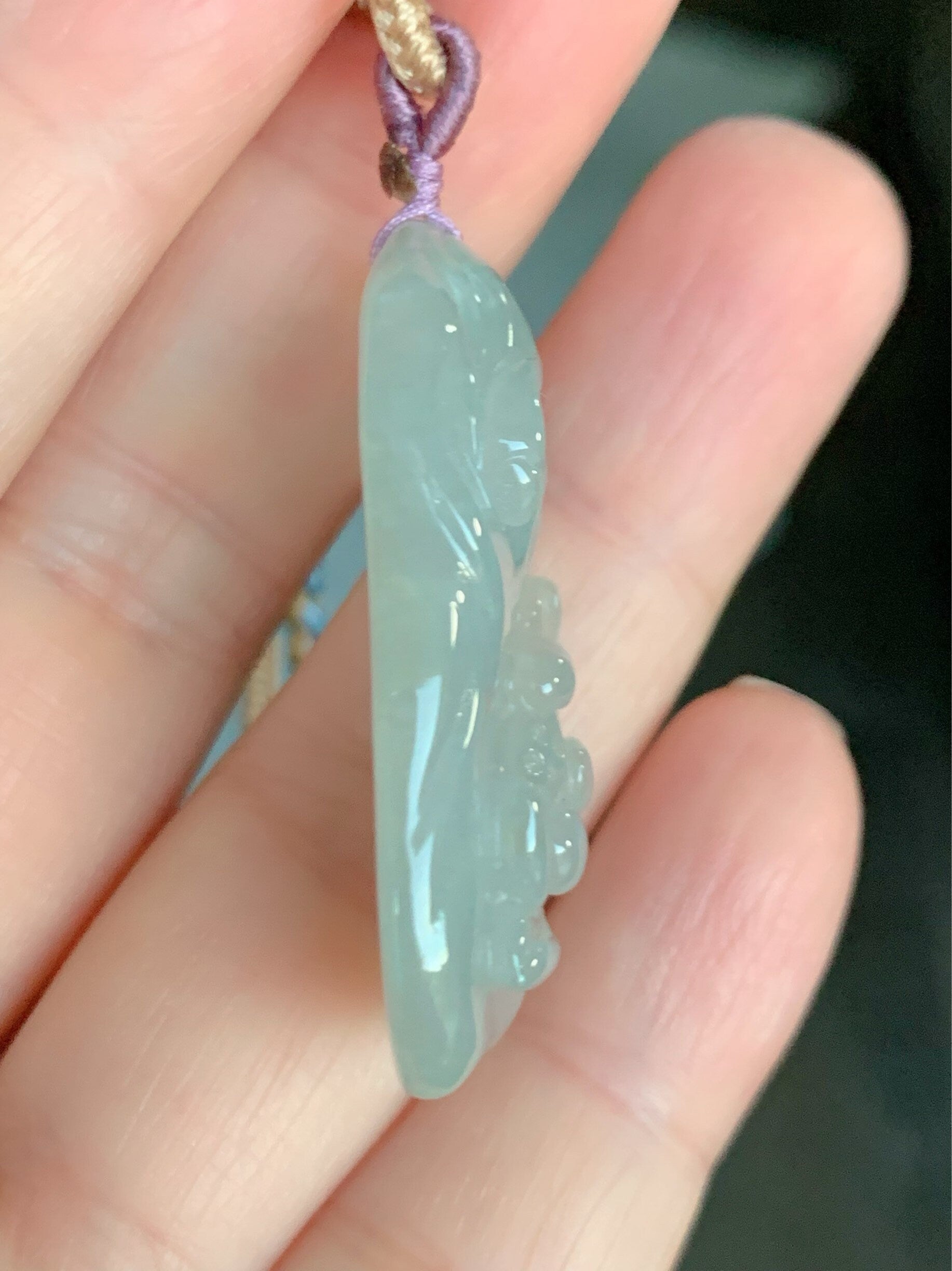 Natural Burmese Premium Icy Highly Translucent Icy Light Green Jadeite Fish and Lotus Flower Pendant Rope Necklace 天然冰晴底飘绿花翡翠荷叶鱼吊坠