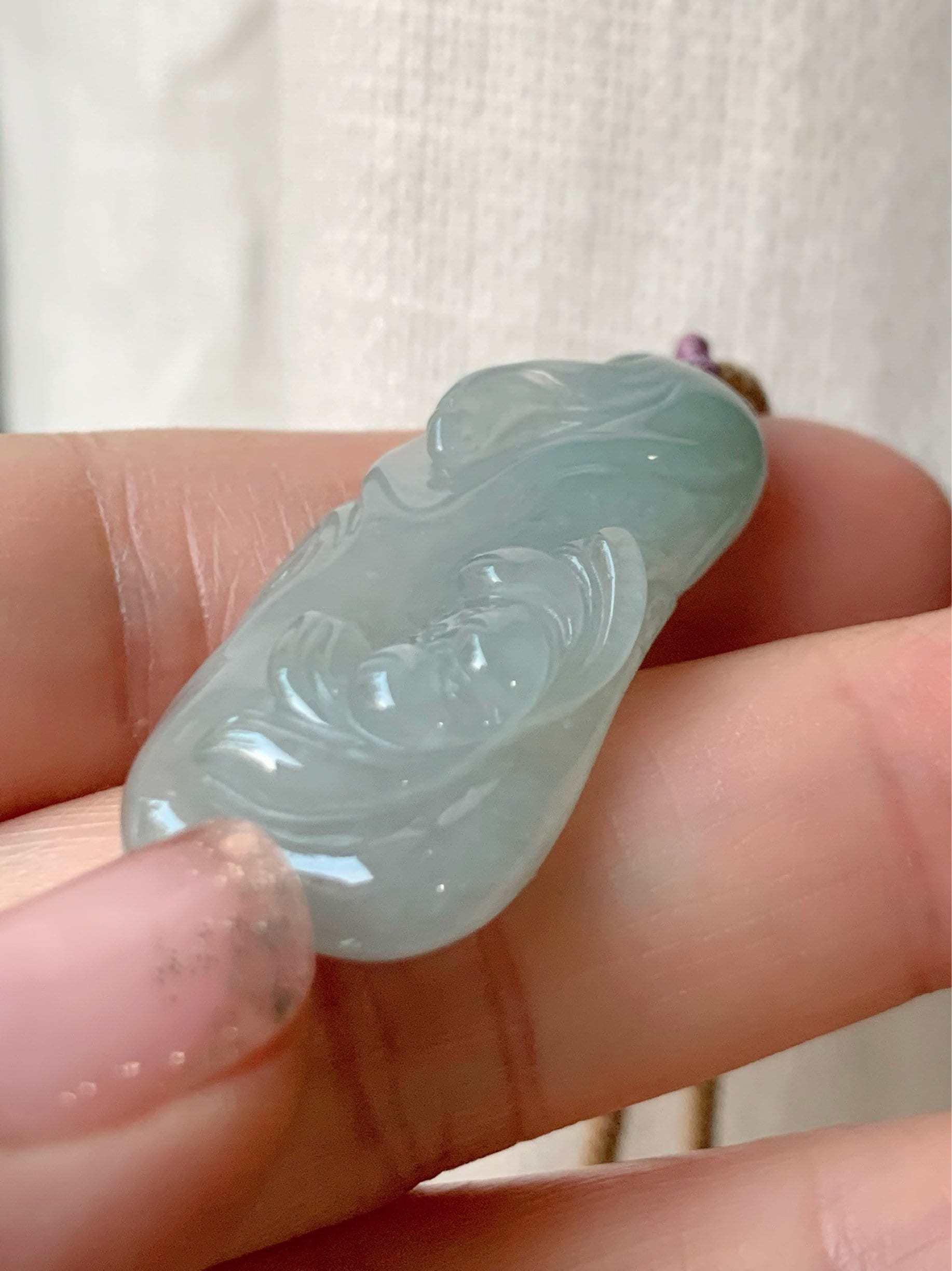 Natural Burmese Premium Icy Highly Translucent Icy Light Green Jadeite Fish and Lotus Flower Pendant Rope Necklace 天然冰晴底飘绿花翡翠荷叶鱼吊坠