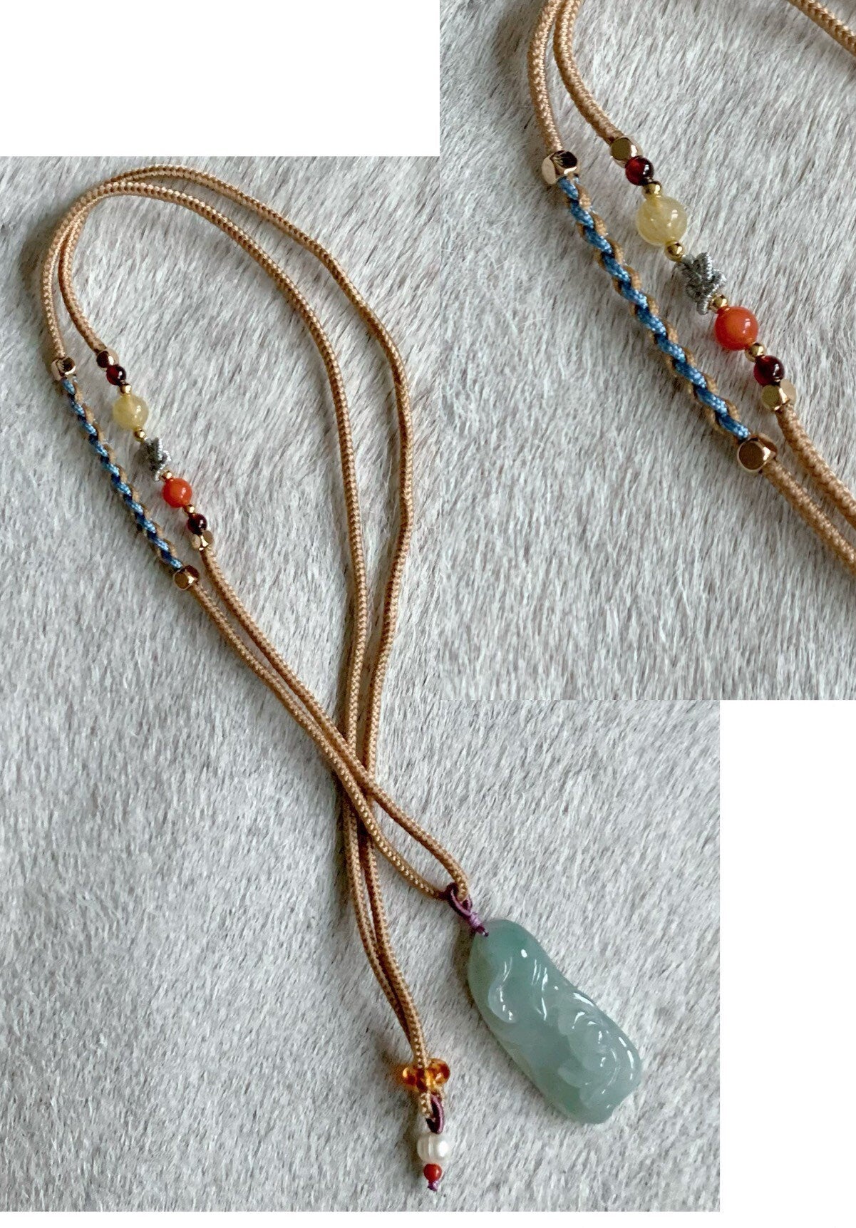 Natural Burmese Premium Icy Highly Translucent Icy Light Green Jadeite Fish and Lotus Flower Pendant Rope Necklace 天然冰晴底飘绿花翡翠荷叶鱼吊坠