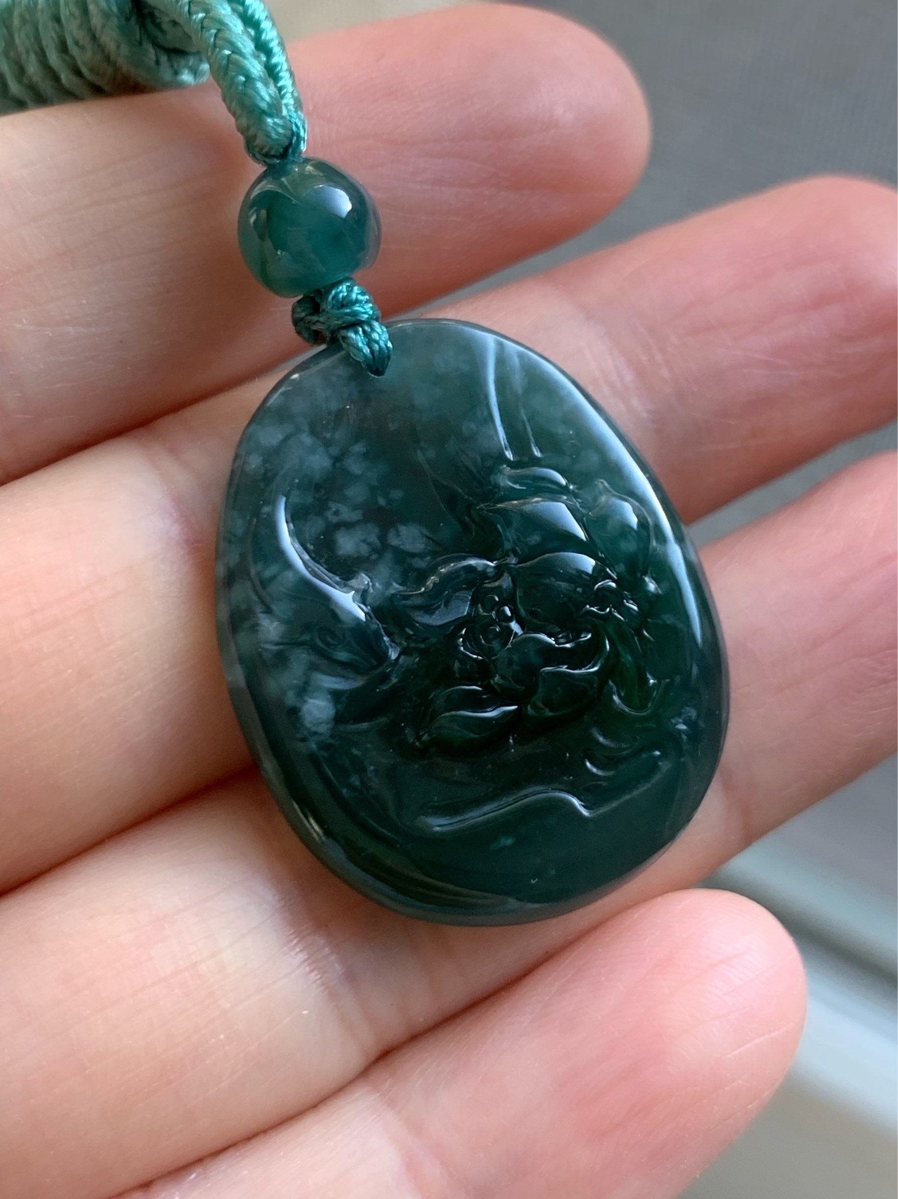 Fish and Lotus Flower Jadeite Pendant Guatemalan Natural Premium Highly Translucent Blue and Green Jadeite Necklace 高冰危蓝翡翠荷花鱼吊坠