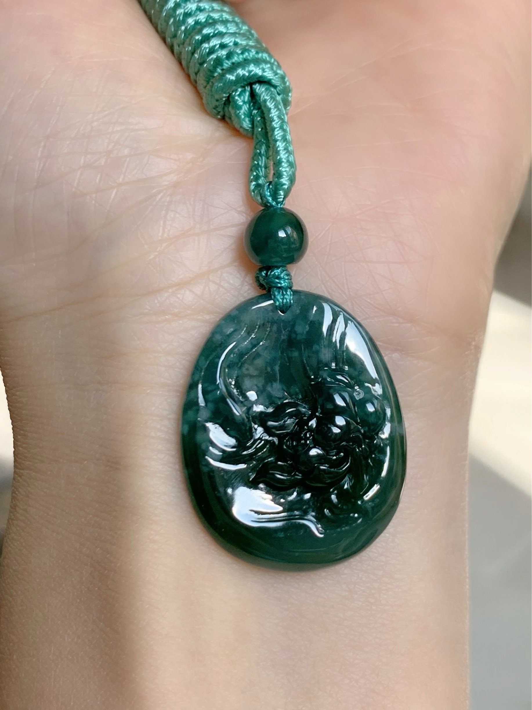 Fish and Lotus Flower Jadeite Pendant Guatemalan Natural Premium Highly Translucent Blue and Green Jadeite Necklace 高冰危蓝翡翠荷花鱼吊坠