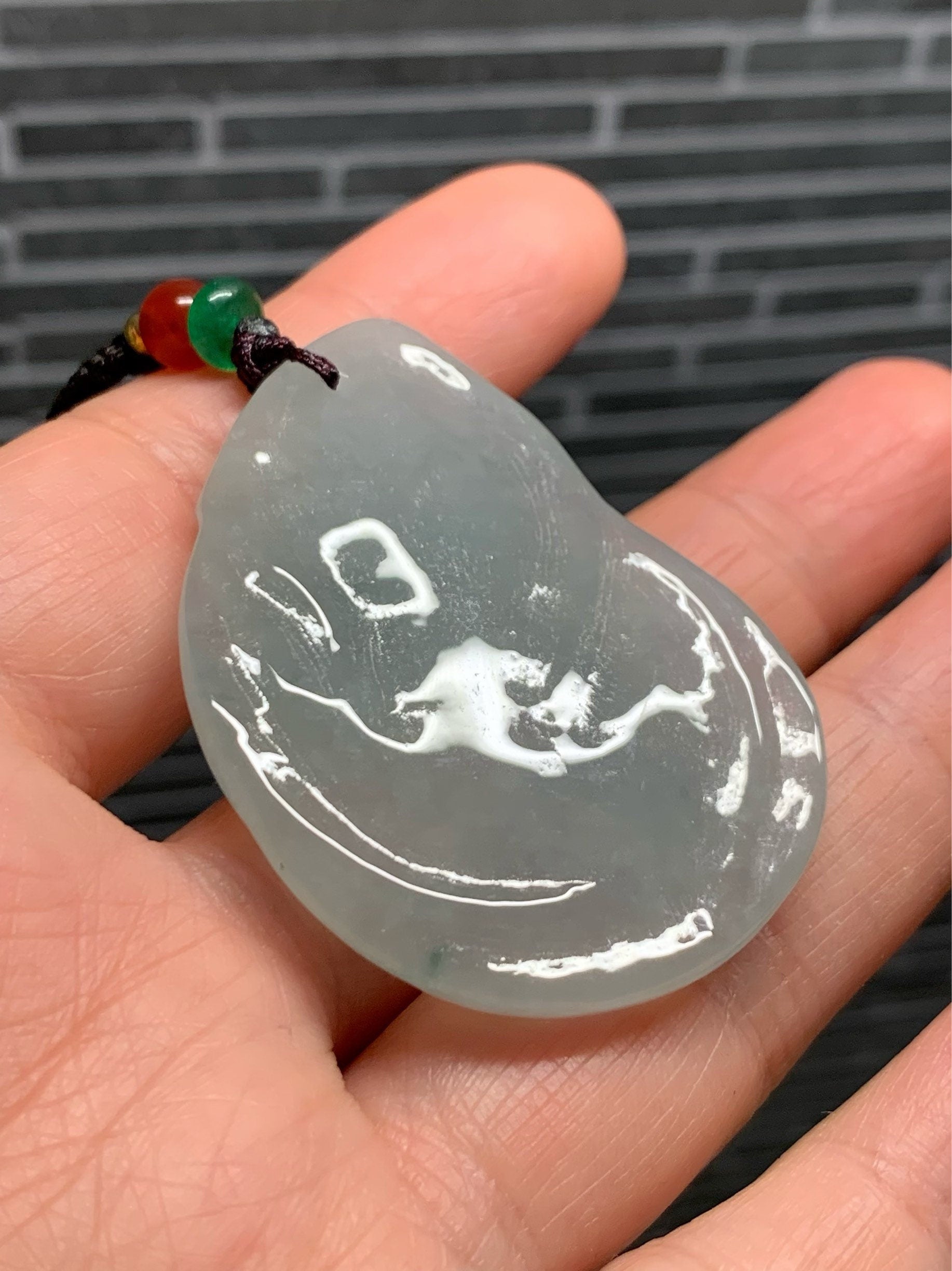 HUGE Beautiful Natural Burmese Premium Translucent Light Green Jadeite Deer Pendant Carved Deer Tag Necklace 天然缅甸翡翠冰晴底鹿牌吊坠