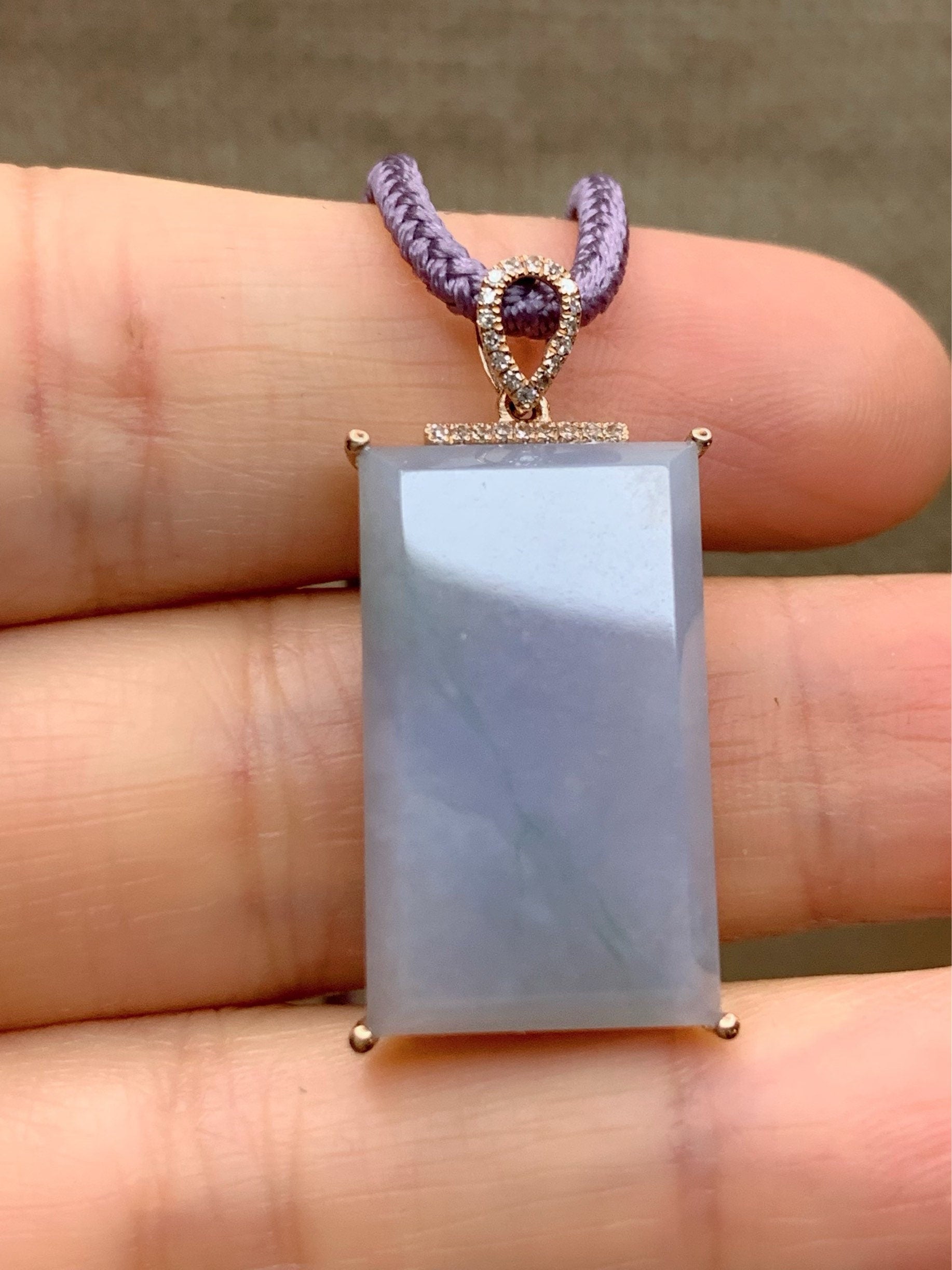 Certified Natural Burmese Purple Jadeite with Green Marbling and Genuine Diamonds Wu Shi Pai Pendant 18K Rose Gold 天然缅甸翡翠糯冰紫飘绿花钻石镶嵌无事牌吊坠