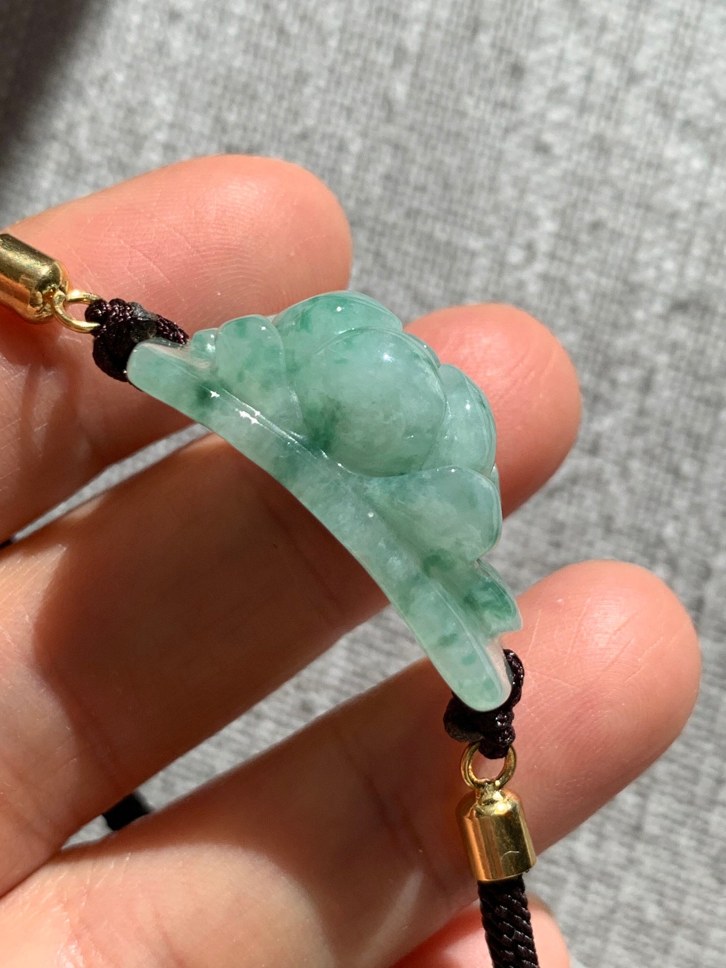 Natural Burmese Icy Translucent Light Green with Green Marbling Jadeite Lotus Flower Bracelet Adjustable up to 10” 天然缅甸翡翠晴底飘绿花莲花手牌
