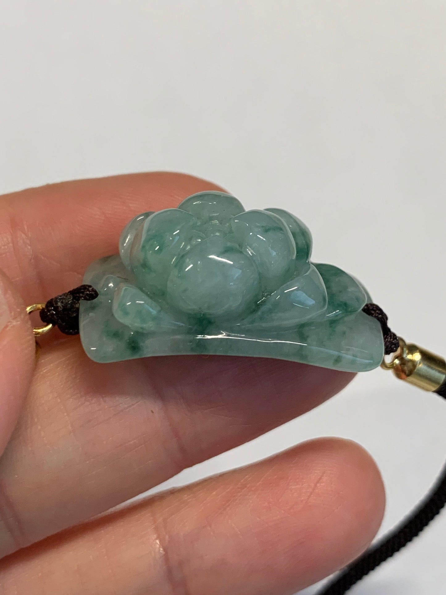 Natural Burmese Icy Translucent Light Green with Green Marbling Jadeite Lotus Flower Bracelet Adjustable up to 10” 天然缅甸翡翠晴底飘绿花莲花手牌