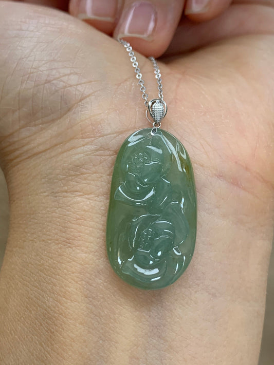 Natural Burmese grade A Icy Translucent Green and Yellow Blended Jadeite Lotus Flowers Pendant with 18K White Gold Bail 天然缅甸翡翠正冰双莲花镶嵌吊坠