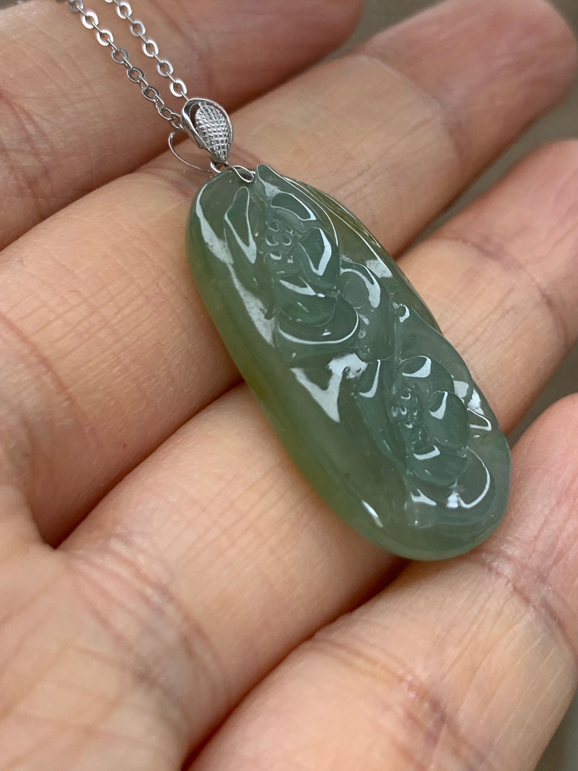 Natural Burmese grade A Icy Translucent Green and Yellow Blended Jadeite Lotus Flowers Pendant with 18K White Gold Bail 天然缅甸翡翠正冰双莲花镶嵌吊坠