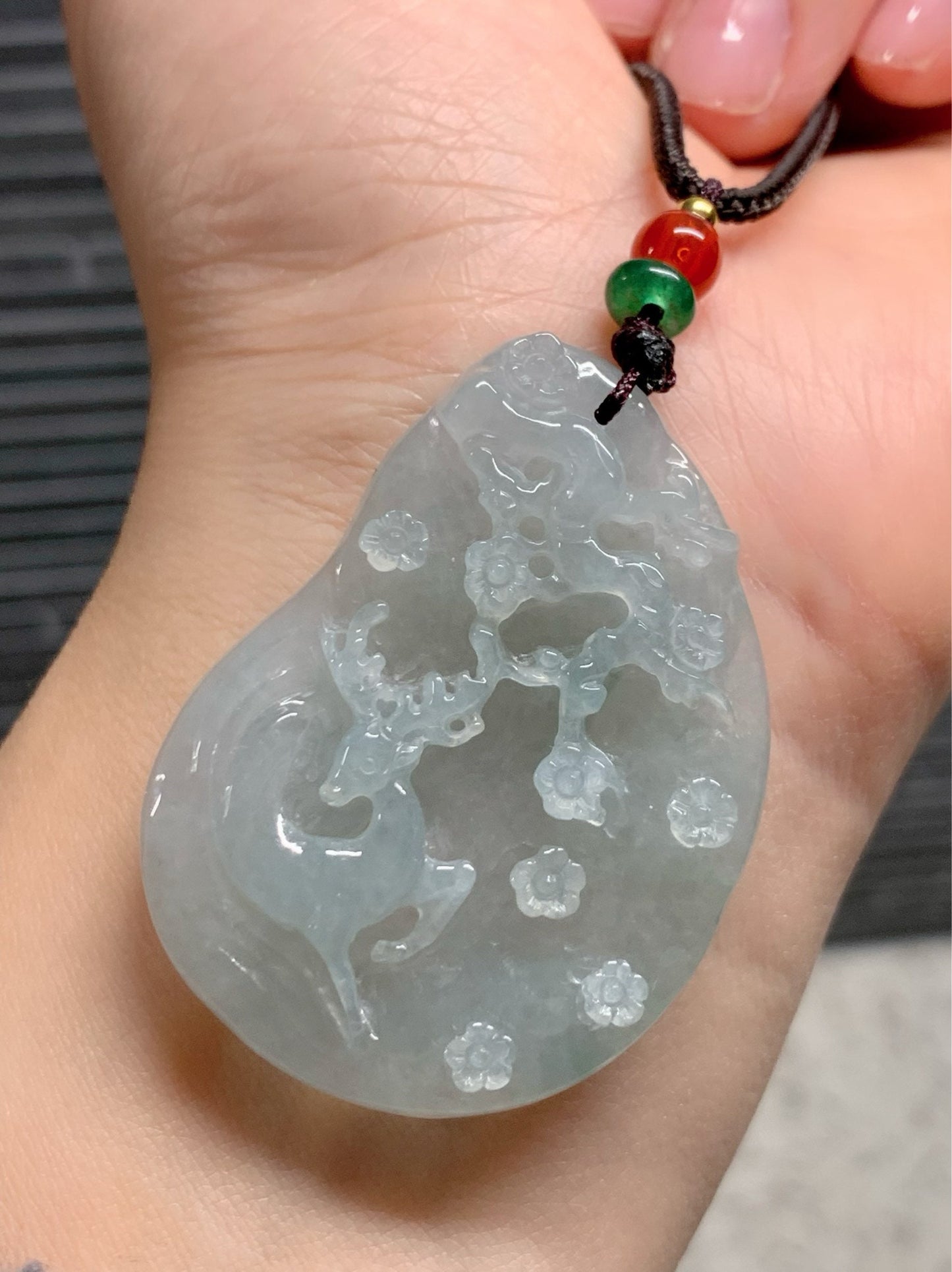 HUGE Beautiful Natural Burmese Premium Translucent Light Green Jadeite Deer Pendant Carved Deer Tag Necklace 天然缅甸翡翠冰晴底鹿牌吊坠
