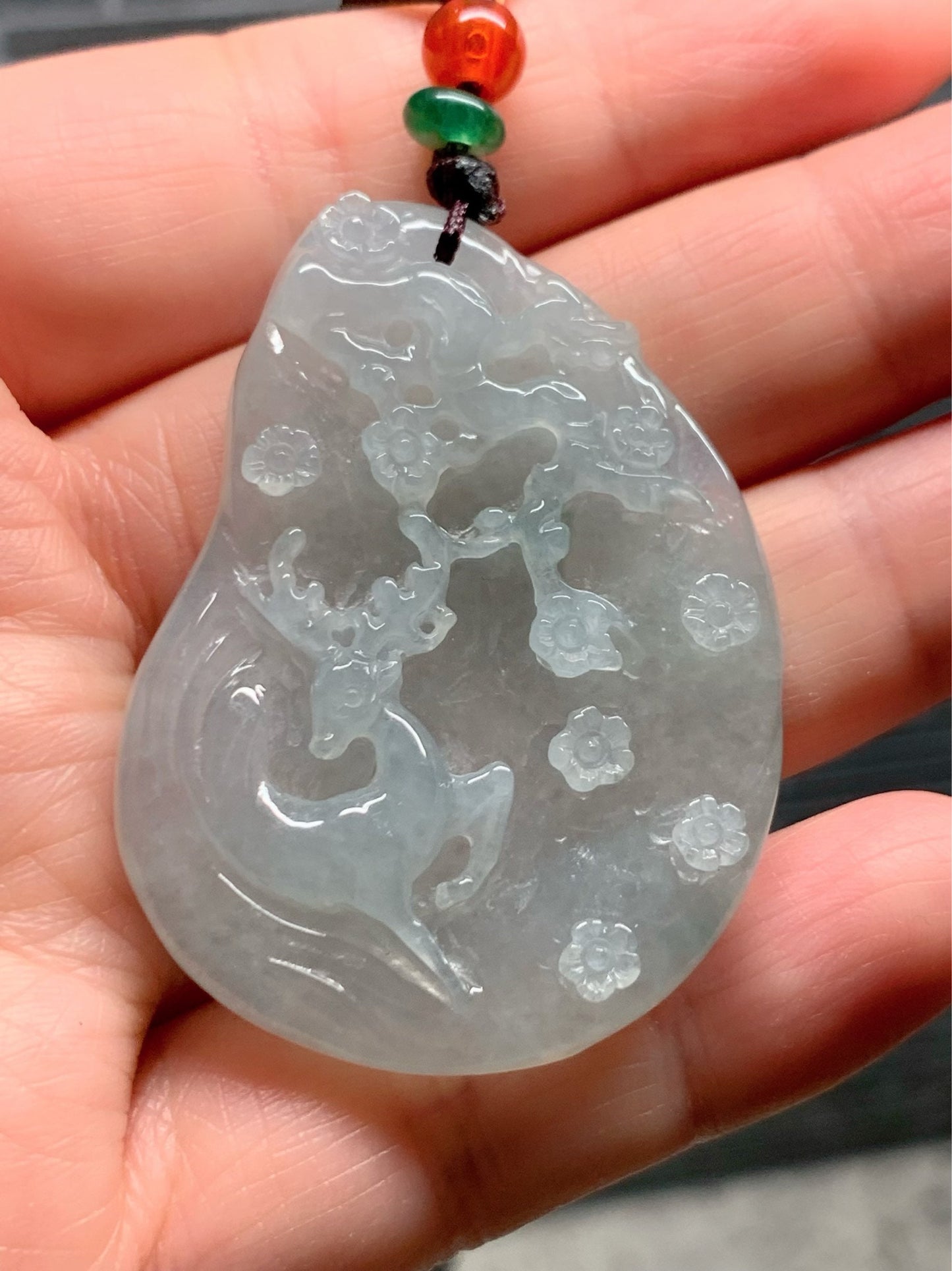 HUGE Beautiful Natural Burmese Premium Translucent Light Green Jadeite Deer Pendant Carved Deer Tag Necklace 天然缅甸翡翠冰晴底鹿牌吊坠